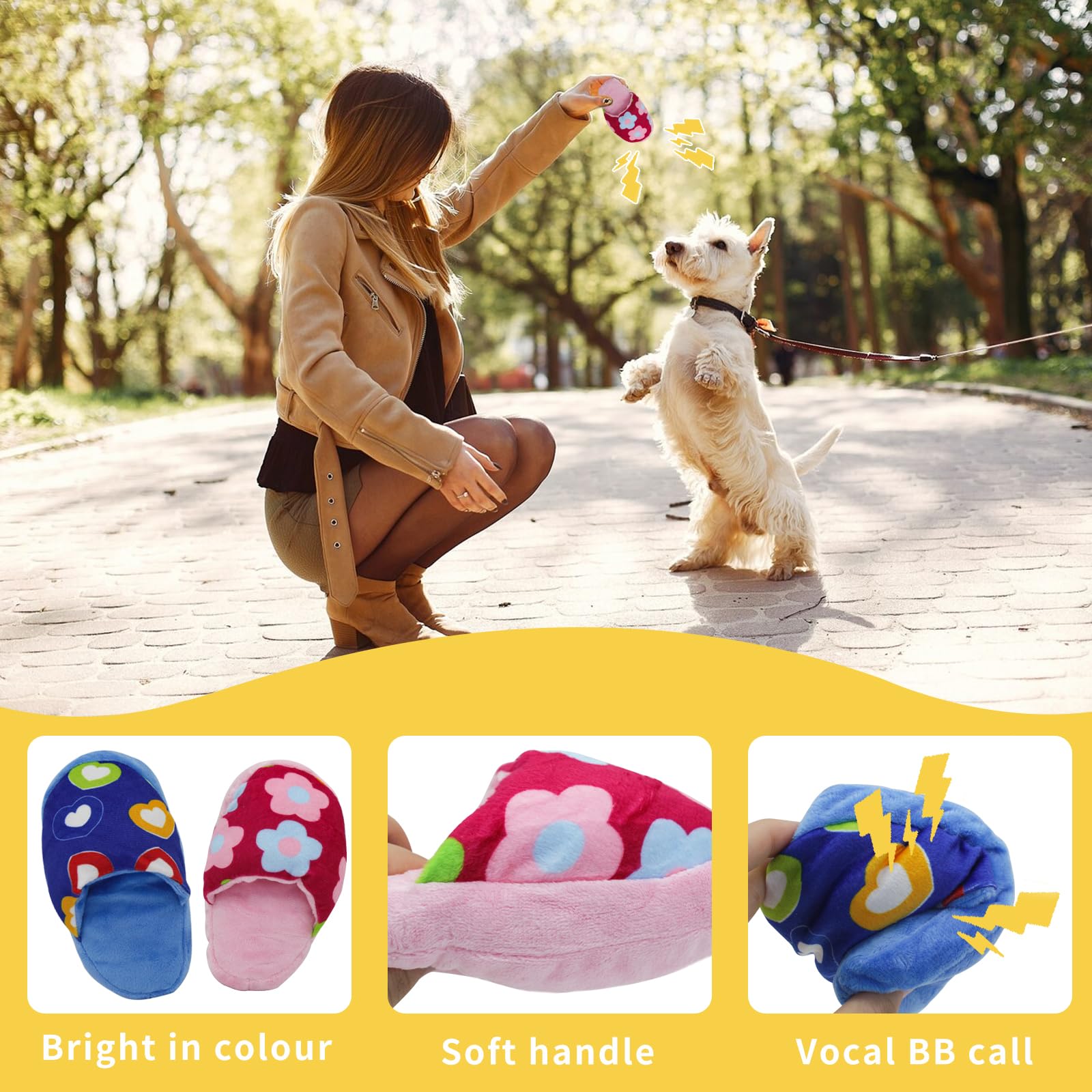 WishLotus Squeaky Plush Dog Chew Toys - Cute Slipper-Shaped Interactive Pet Toys for Small & Medium Dogs | Teeth Cleaning & Boredom Relief | Perfect for Indoor Play, Training Rewards & Puppy Teething (Pink)