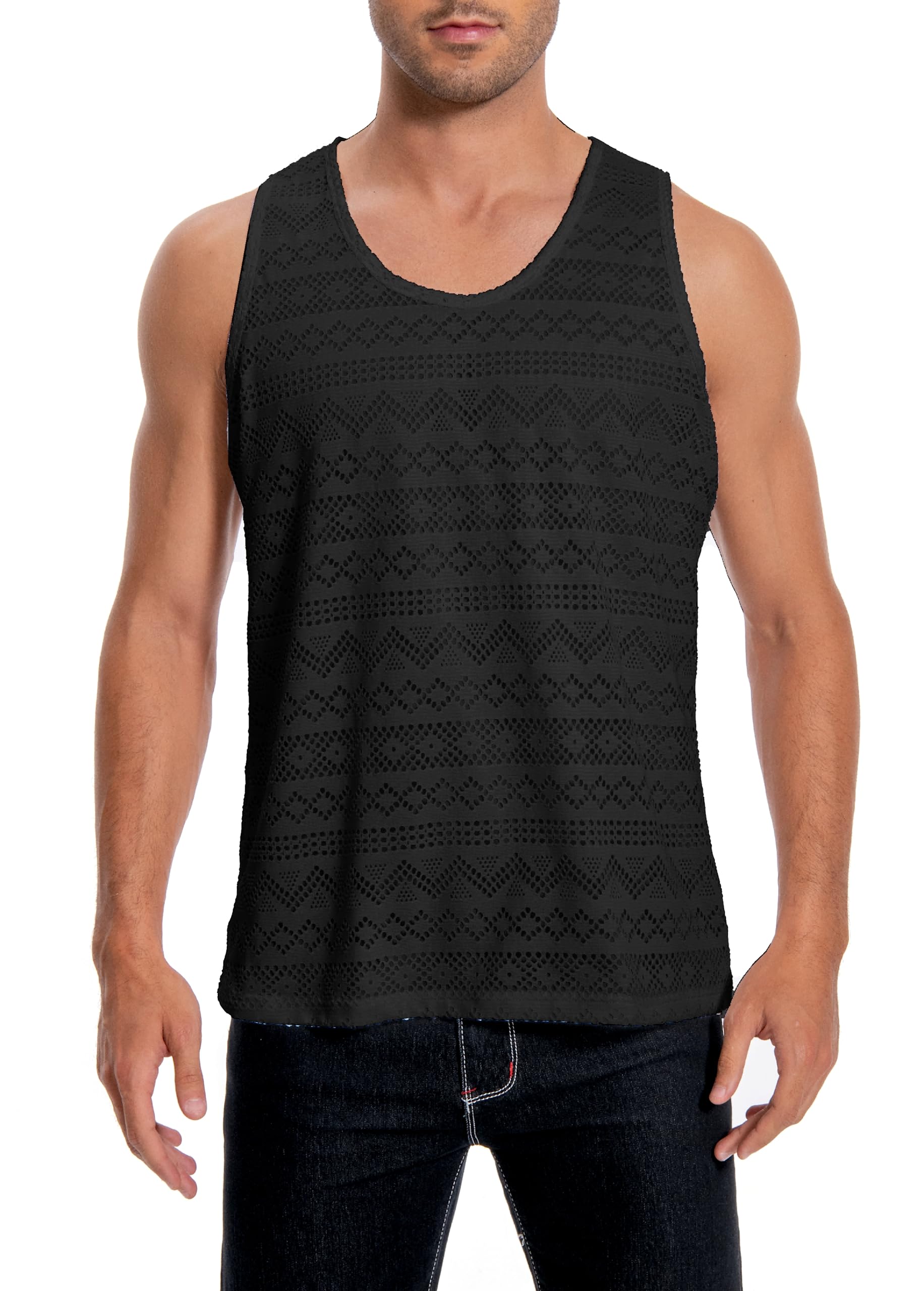 **Men's Sleeveless Mesh Tank Tops - Breathable See-Through T-Shirts for Casual & Outdoor Wear - Gym, Beach, Running, Summer Fashion**