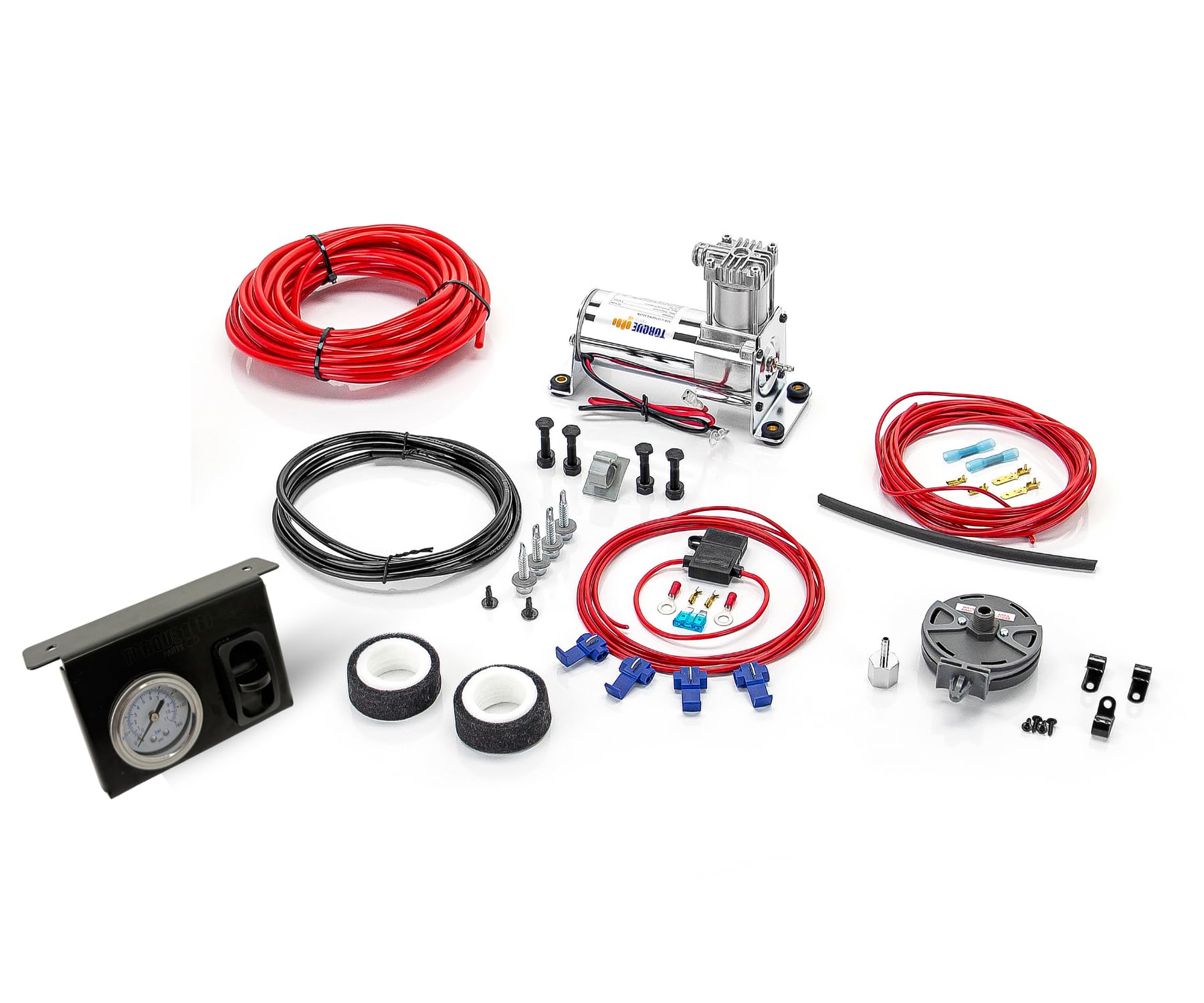 TORQUE Universal Single Path Onboard Air Compressor System for Air Bag Suspension Kits - Analog Gauge (Replaces Firestone 2097, TR2097AS) | Perfect for Truck, SUV & RV Air Suspension Upgrades