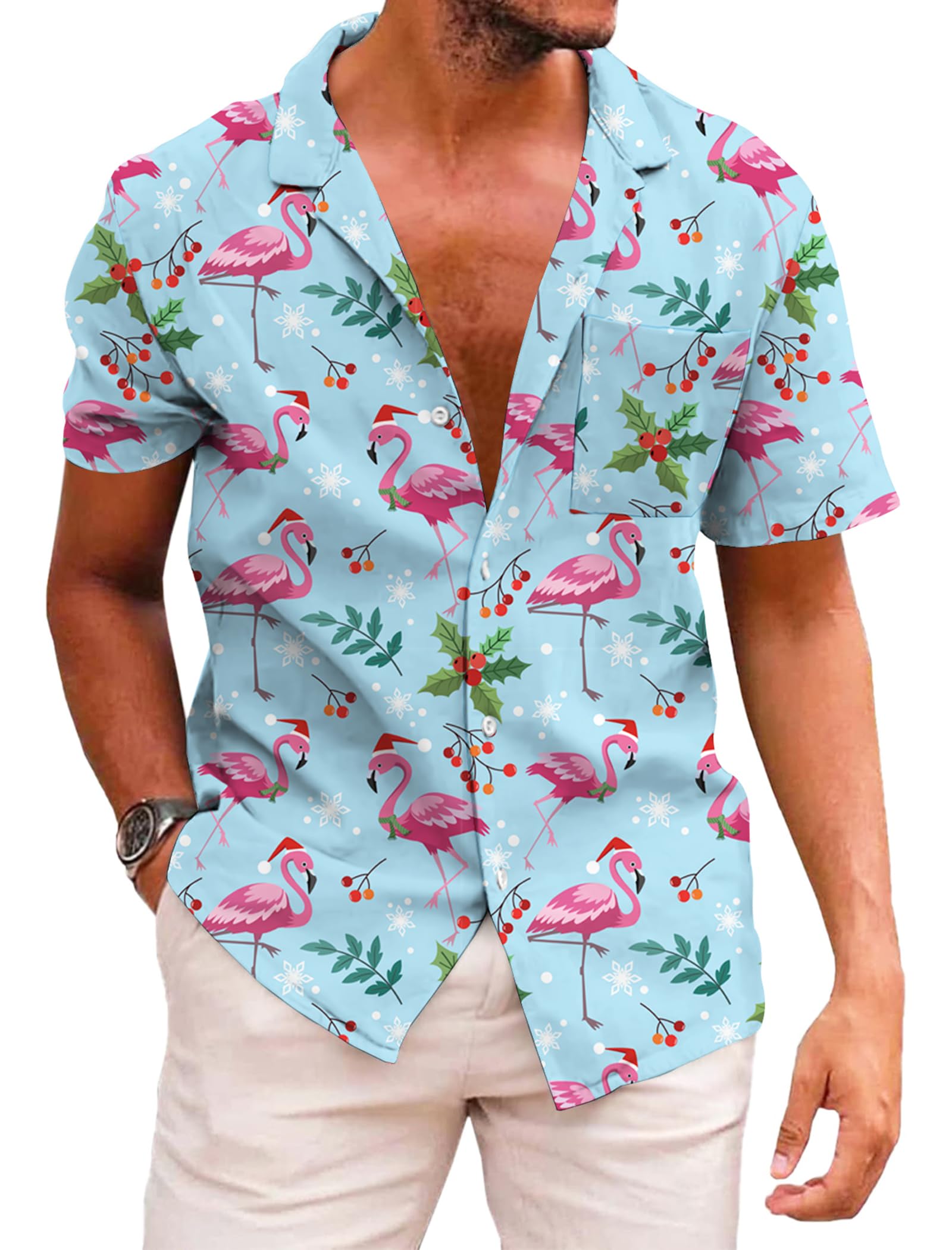 KYKU Men's Hawaiian Shirts - Santa Claus Print Casual Short Sleeve Button Down Shirt with Pocket | Tropical Vacation, Christmas Party & Summer Beach Wear