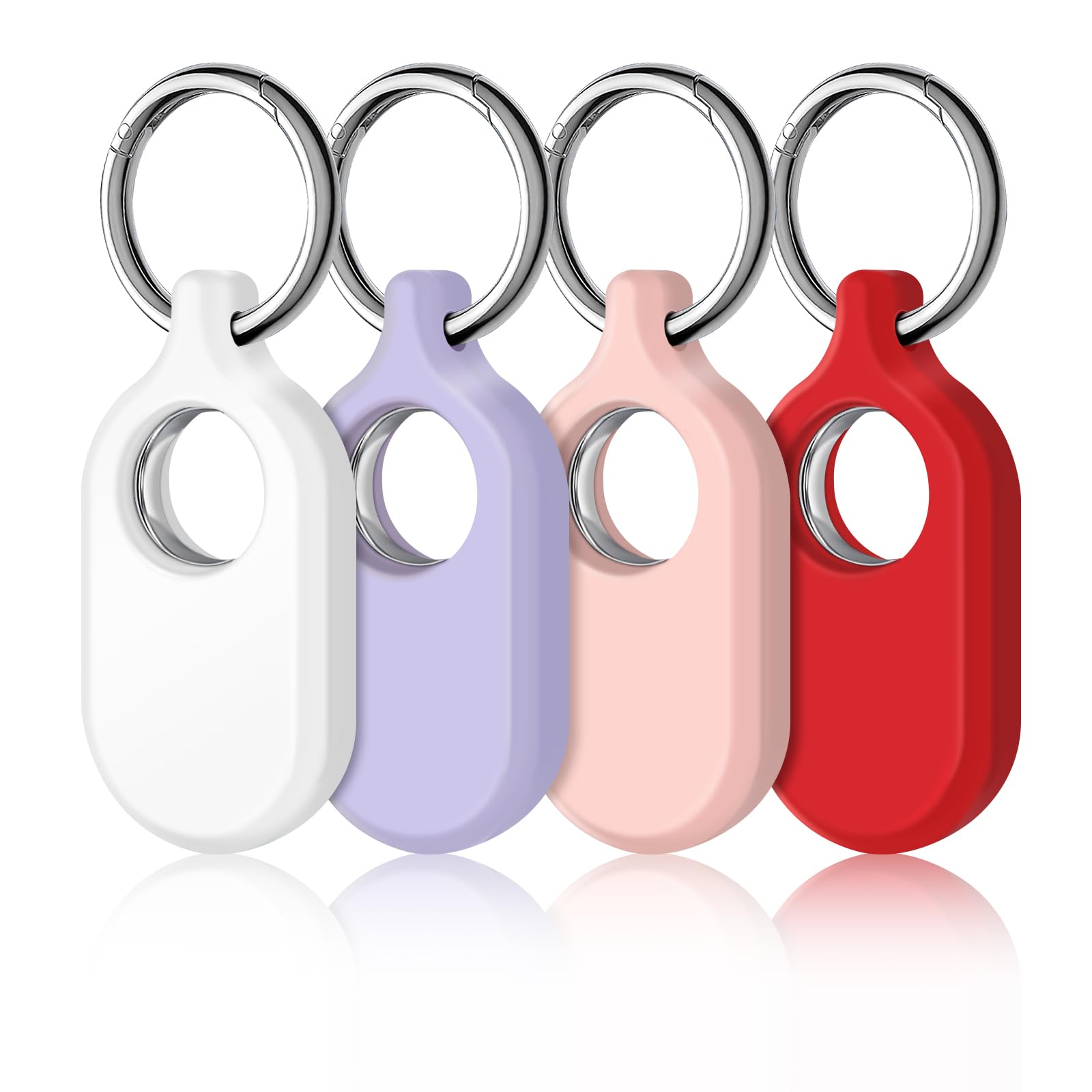 LETREEN Smart Tag 2 Case 4 Pack - Premium Silicone Protective Cover with Silver Keychain for Samsung Galaxy Smart Tag 2 - Perfect for Travel, Luggage Tracking & Key Organization