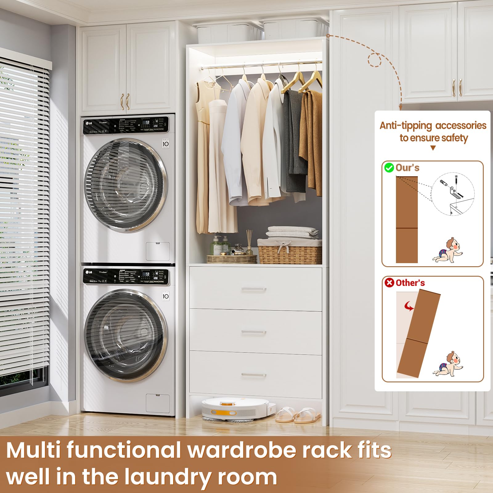 Aheaplus 2FT Closet Organizer System with 3 Drawers & Hanging Rods - 24