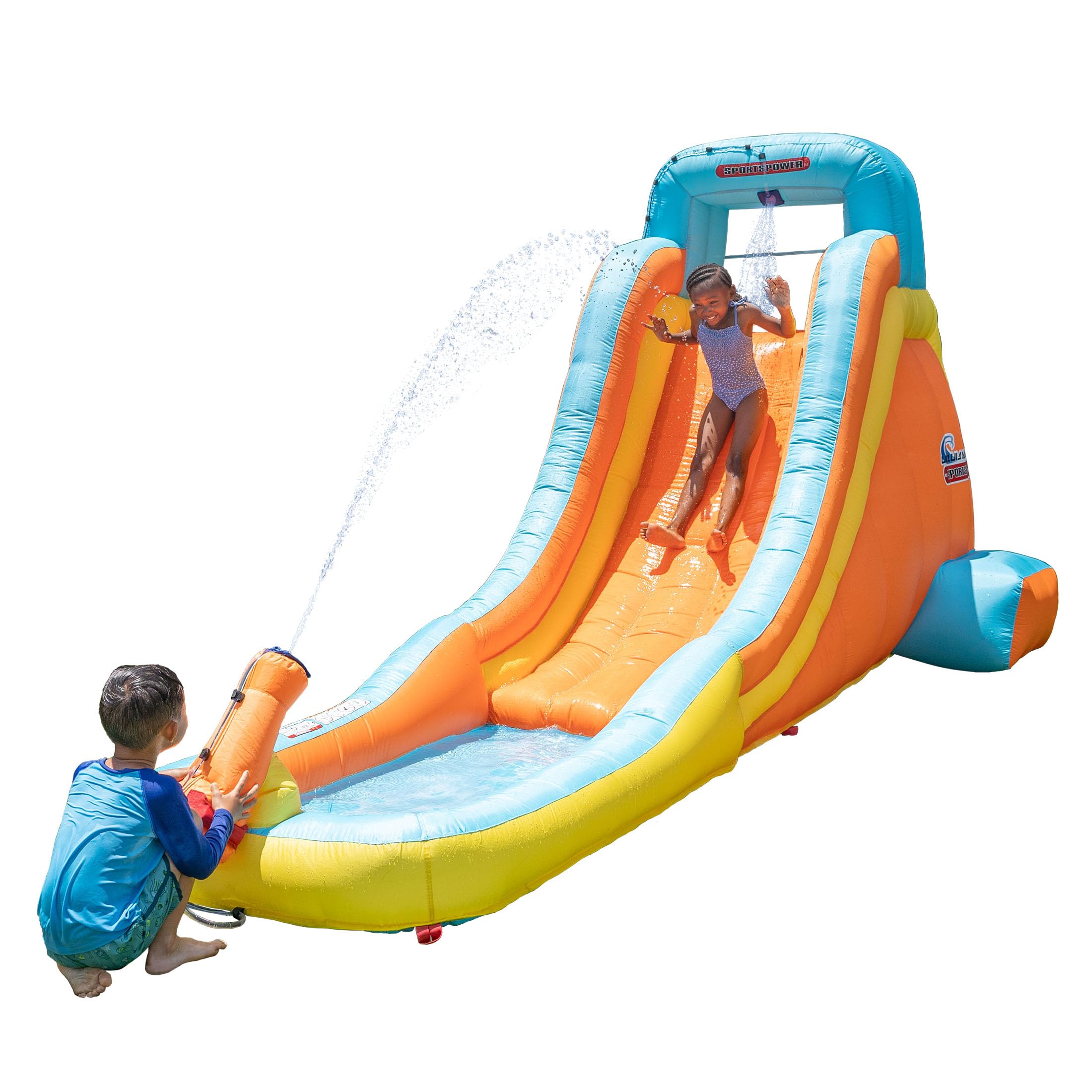 **Sportspower My First Inflatable Water Slide for Kids - Heavy-Duty Outdoor Bounce House with Water Cannon & Splash Pool, Includes Blower, 186