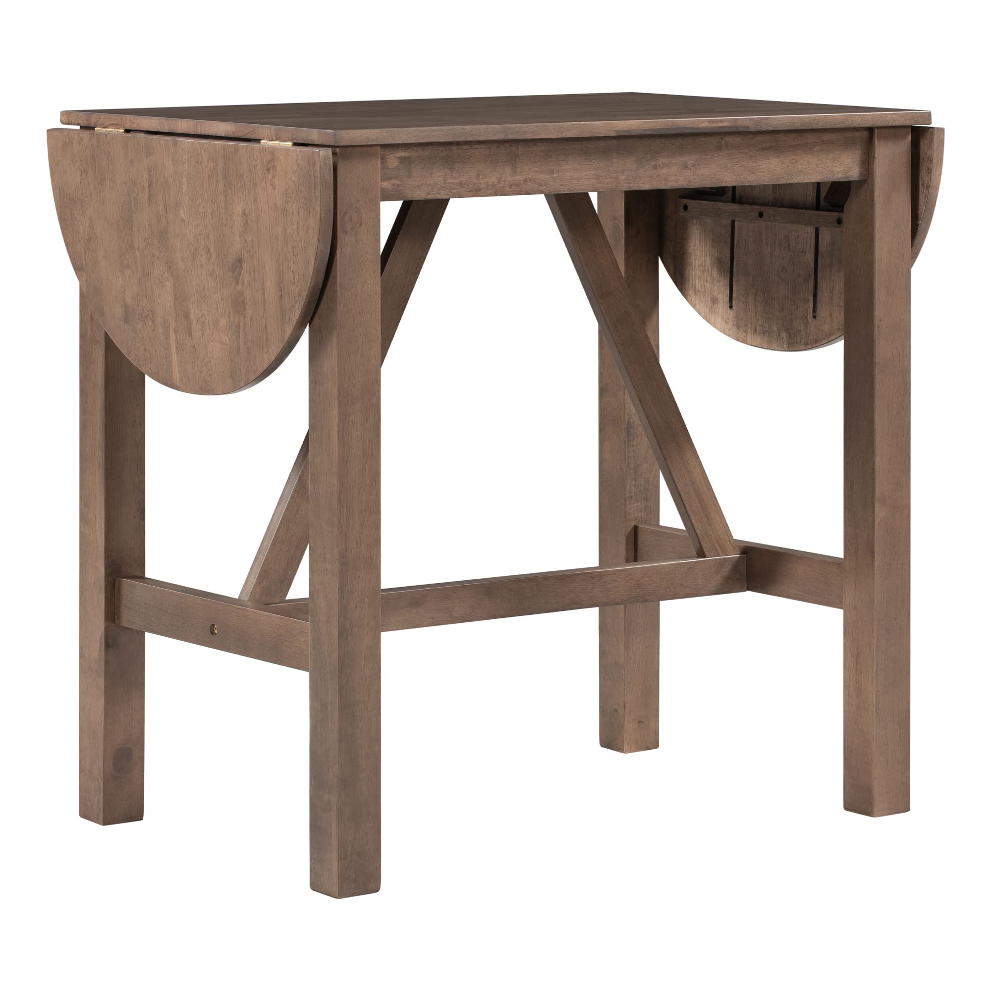 Voohek 3-Piece Counter Height Dining Table Set with 2 Upholstered Chairs & Drop Leaf - Compact Space-Saving Design for Small Kitchen, Breakfast Nook, Apartment Dining, Bar or Bistro - Rich Brown Finish