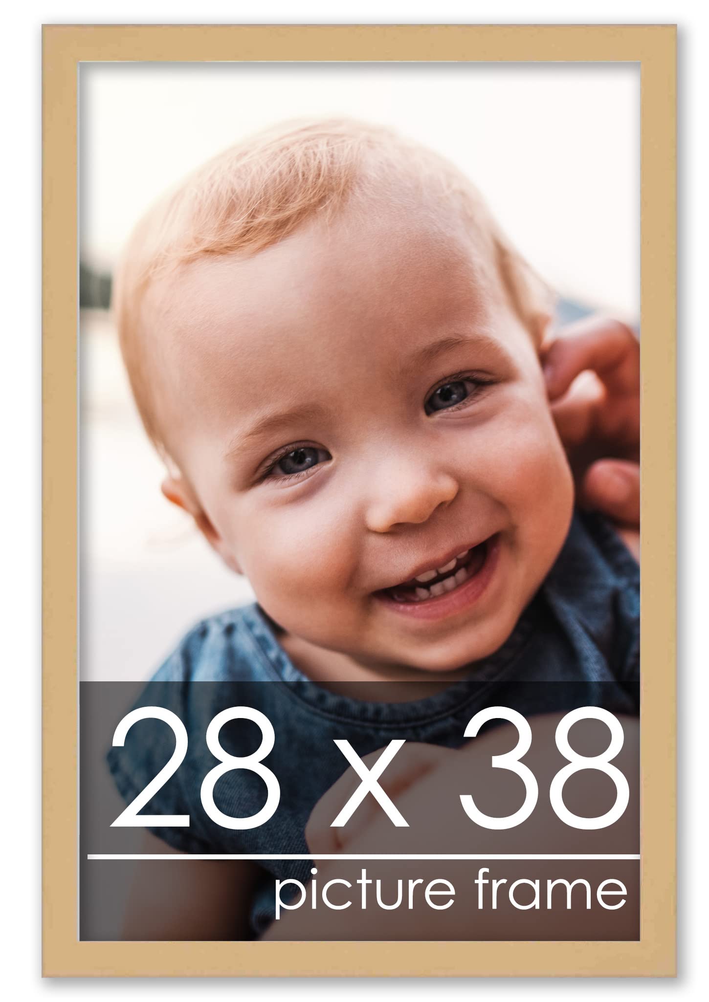 28x38 Natural Wood Picture Frame - Modern Minimalist Solid Wood Photo Frame with UV Acrylic, Foam Backing & Hanging Hardware - Perfect for Posters, Artwork & Home Decor Display