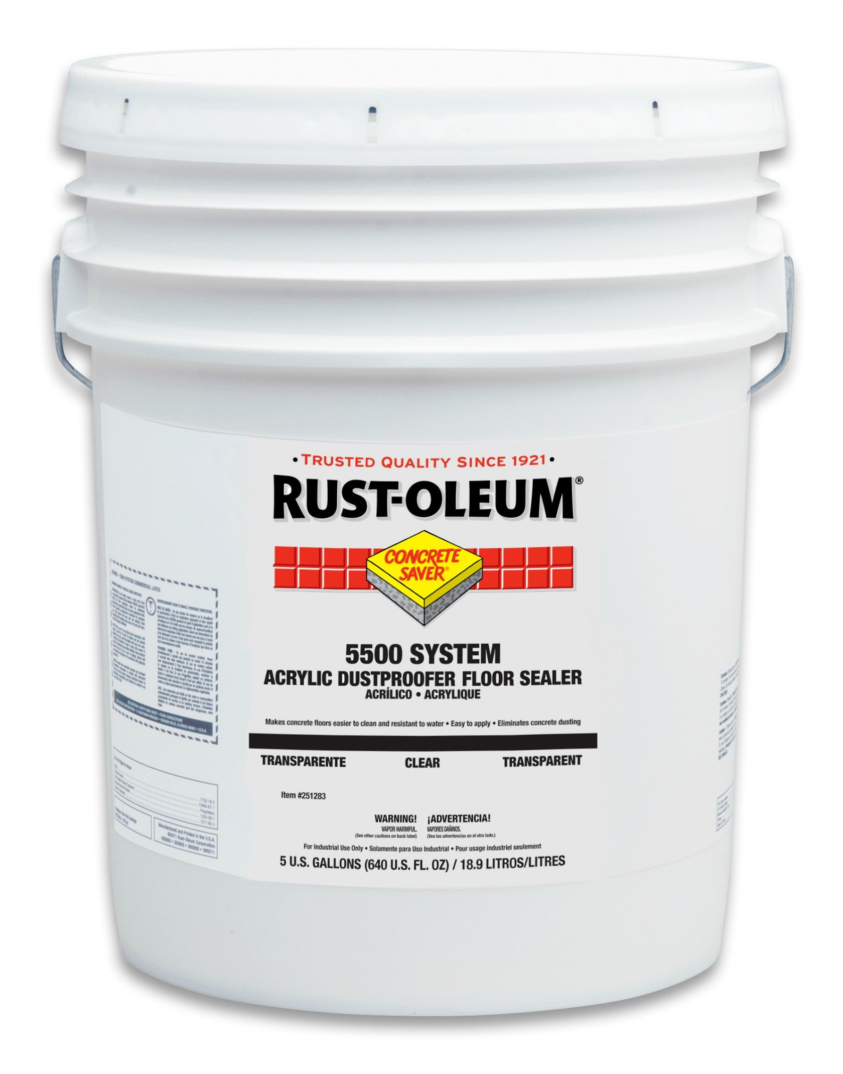 Rust-Oleum 251283 Concrete Saver 5500 System Acrylic Dust Proofer Floor Sealer - 5-Gallon Clear - Protects & Seals Concrete Floors in Garages, Basements & Driveways | Long-Lasting Dust Control & Surface Protection