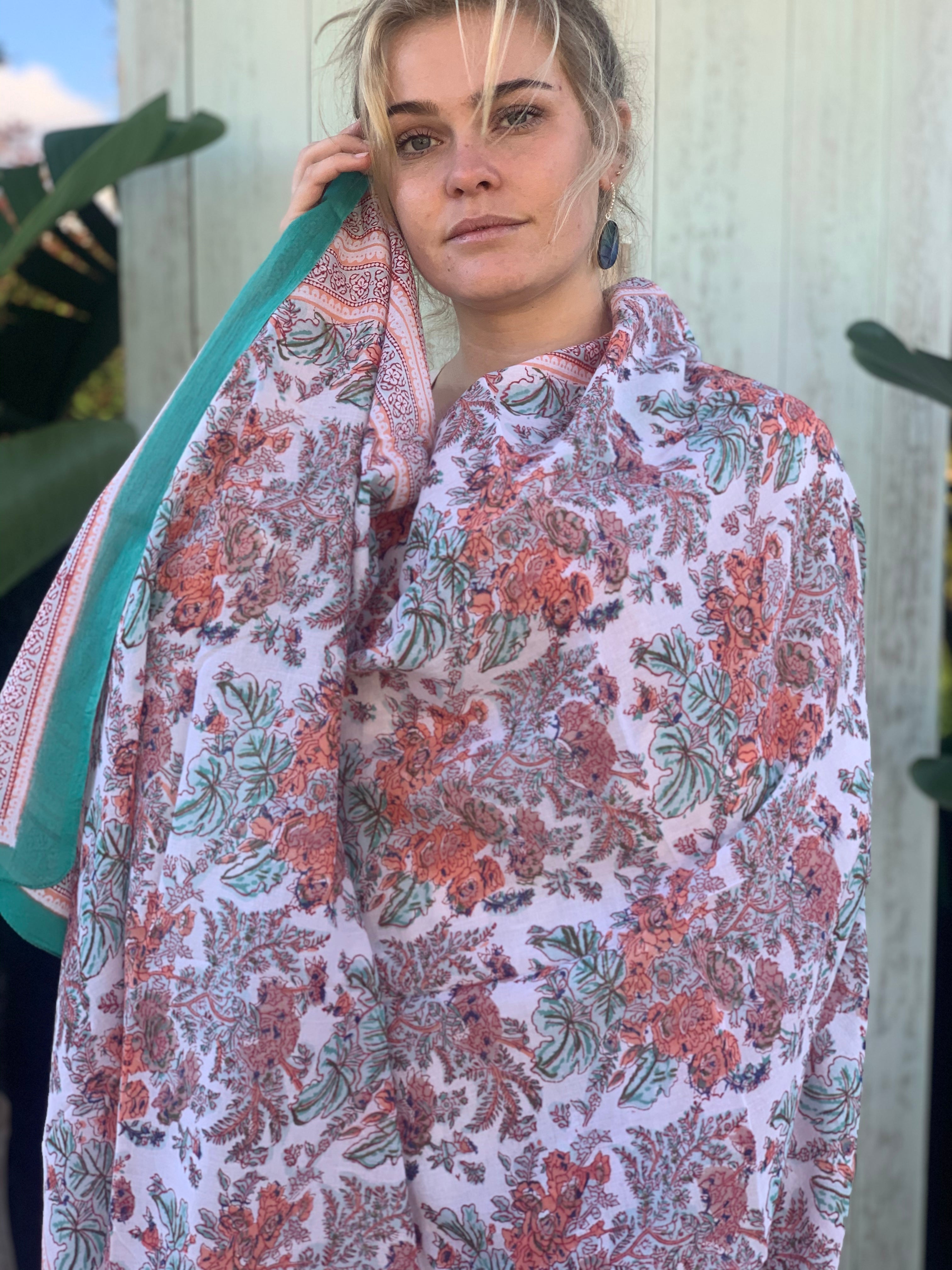 Stylish Block Print Cotton Sarong Pareo Shawl - New Collection for Beach, Pool & Summer Fashion