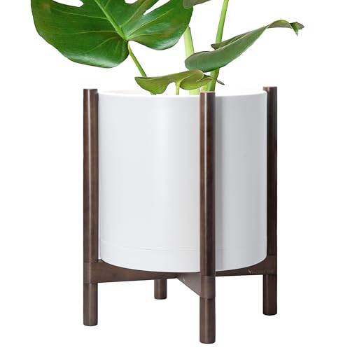Matte White Pot + Walnut Color Stand