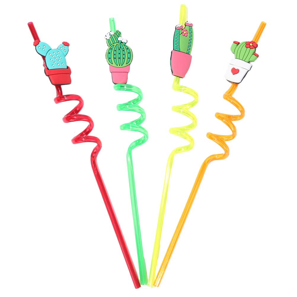 DOITOOL 16PCS Reusable Kids Drinking Straws - Colorful Twisted Loop Swirl Straws for Smoothies, Juices & Milkshakes | Fun Cactus & Prickly Pear Designs for Children's Parties & Home Use