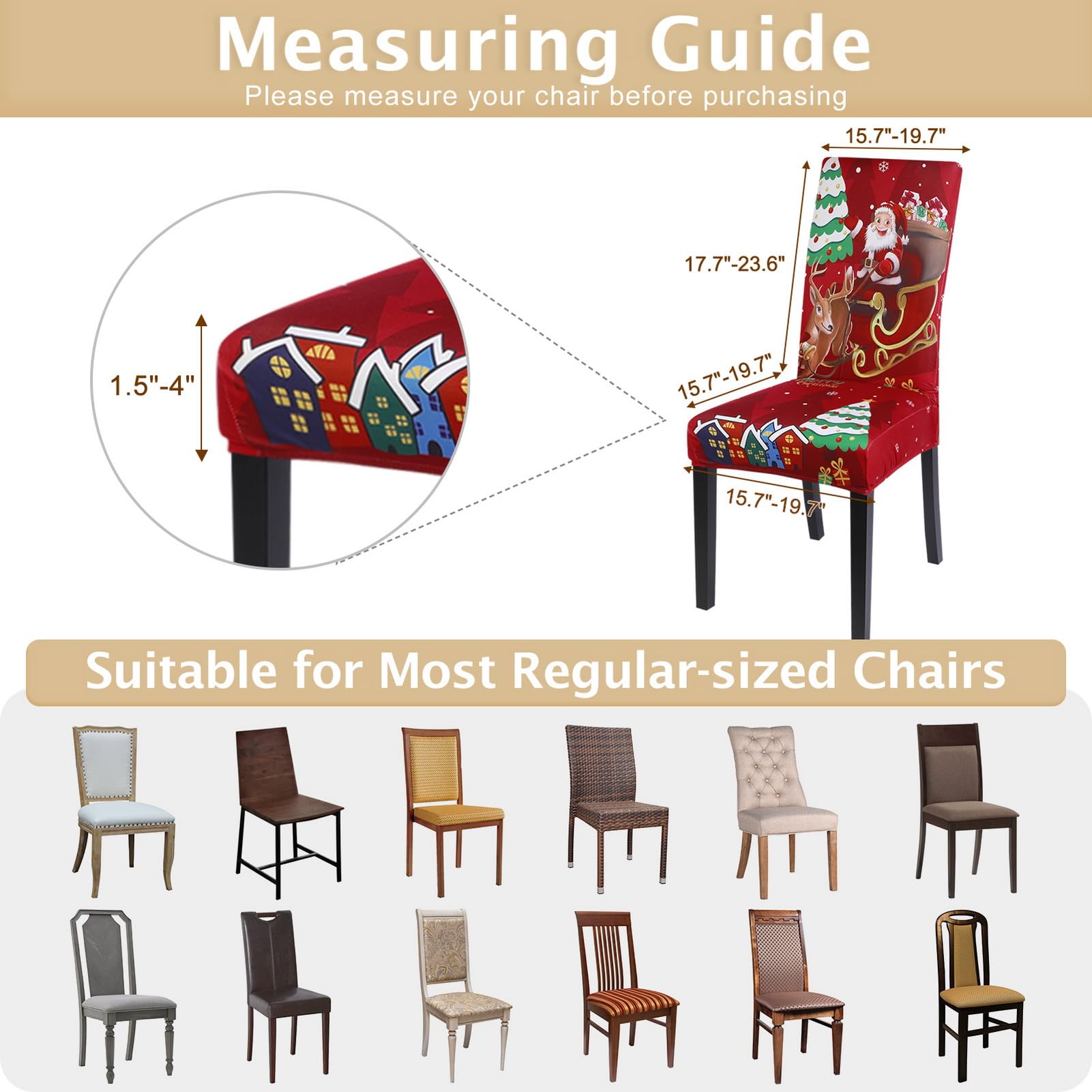 Stretch Christmas Chair Covers Set of 6 - Washable Holiday Parsons Chair Slipcovers for Dining Room, Kitchen & Ceremony Decor (Santa Claus + Elk Design) - Perfect for Christmas Parties, Family Gatherings & Festive Home Decor