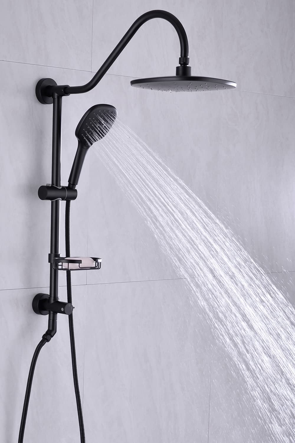 Matte Black Brass Retrofit Shower Faucet Set - 9 Inch Exposed Rainfall Shower Head with Adjustable Slide Bar, 3-Function Handheld Sprayer & Single Handle Combo System | Perfect for Modern Bathroom Renovations & Spa-Like Shower Experience