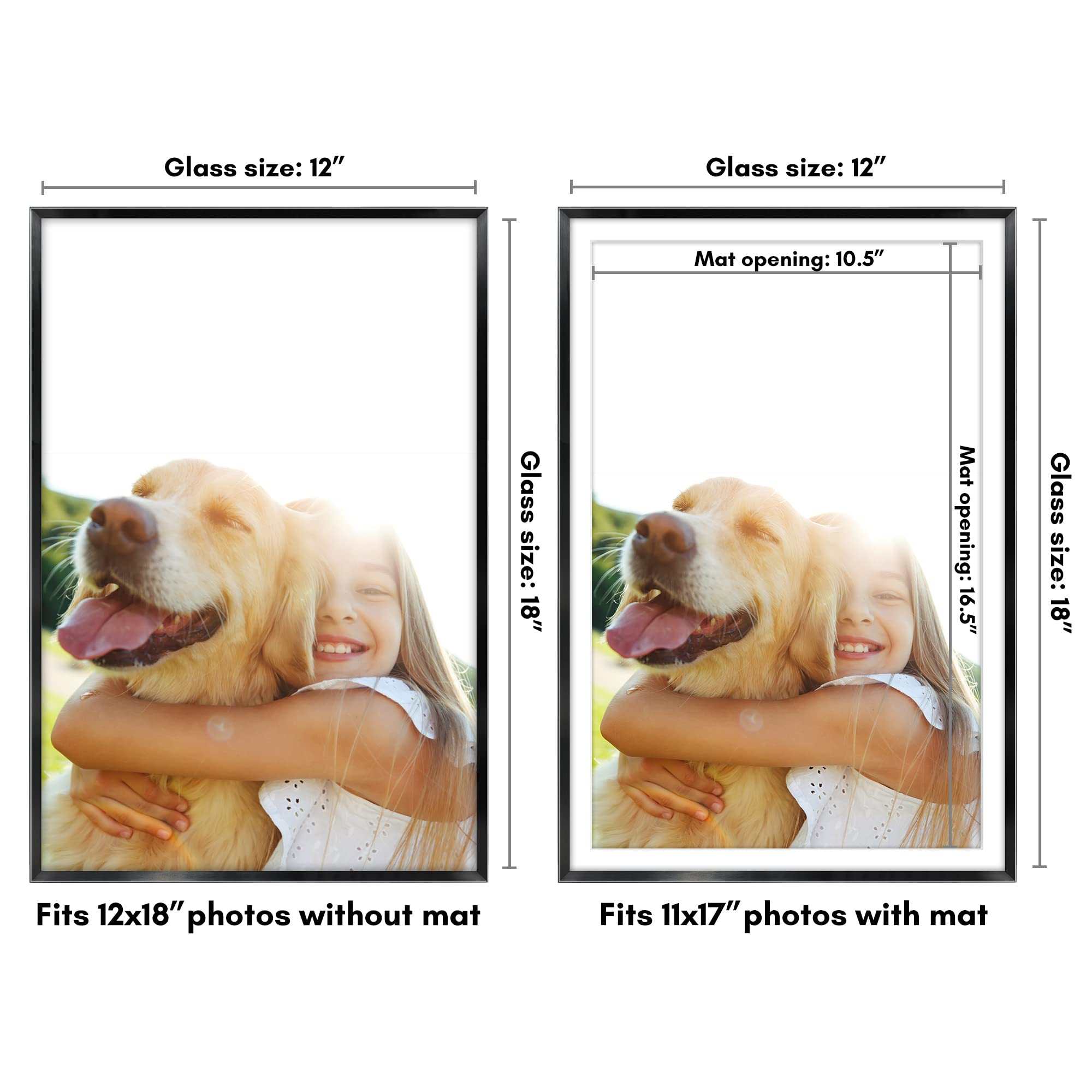 Americanflat Aluminum 12x18 Poster Frame with Shatter-Resistant Glass - 11x17 Frame with Mat or 12x18 Frame Without Mat - Brooklyn Collection - Black Wall Photo Frame for Home, Office & Gallery Displays