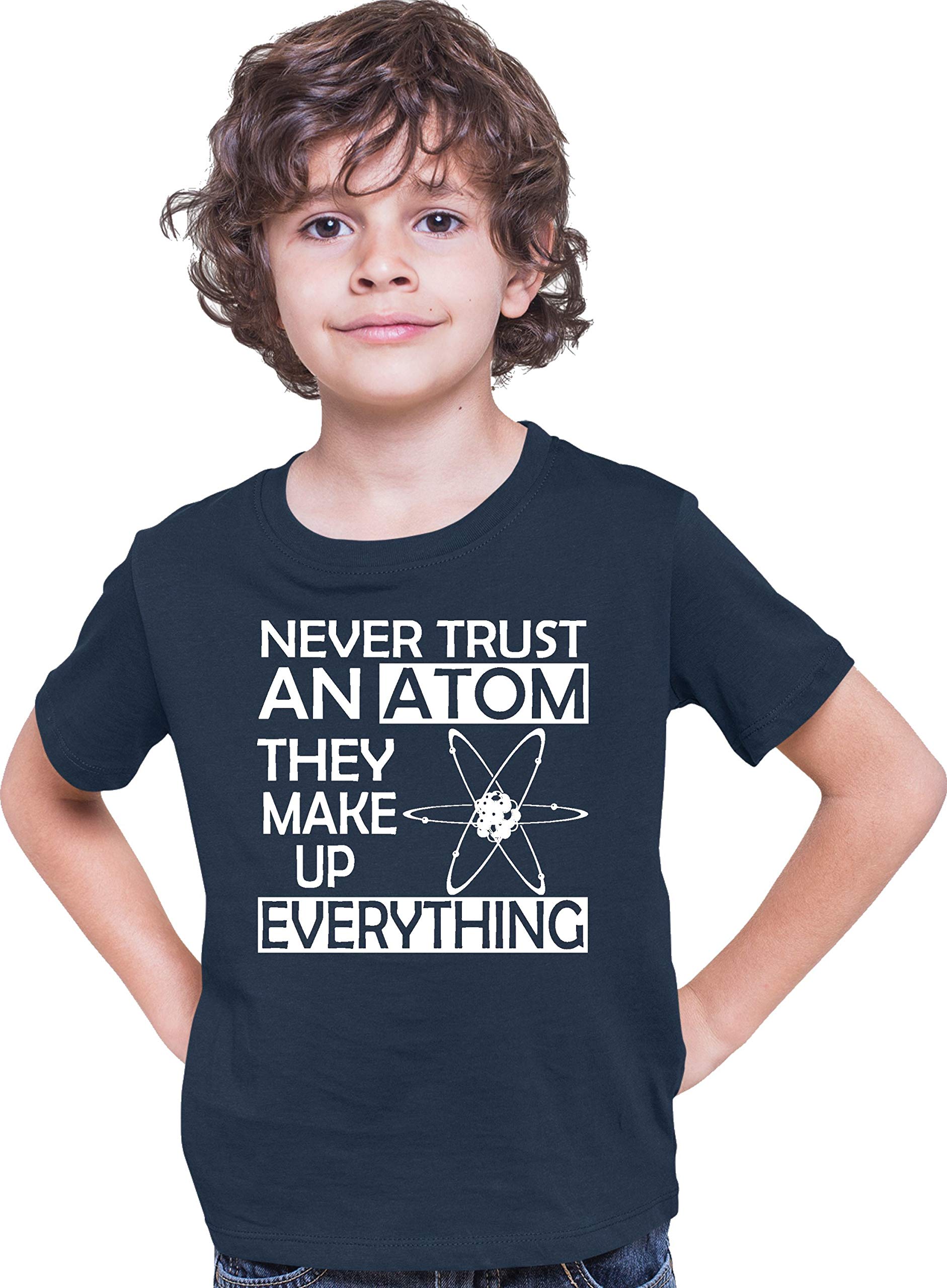Fun Science T-Shirt for Youth - 'Never Trust an Atom They Make Up Everything' Chemistry Joke Tee | Perfect for School, Science Class & Nerdy Gift Ideas
