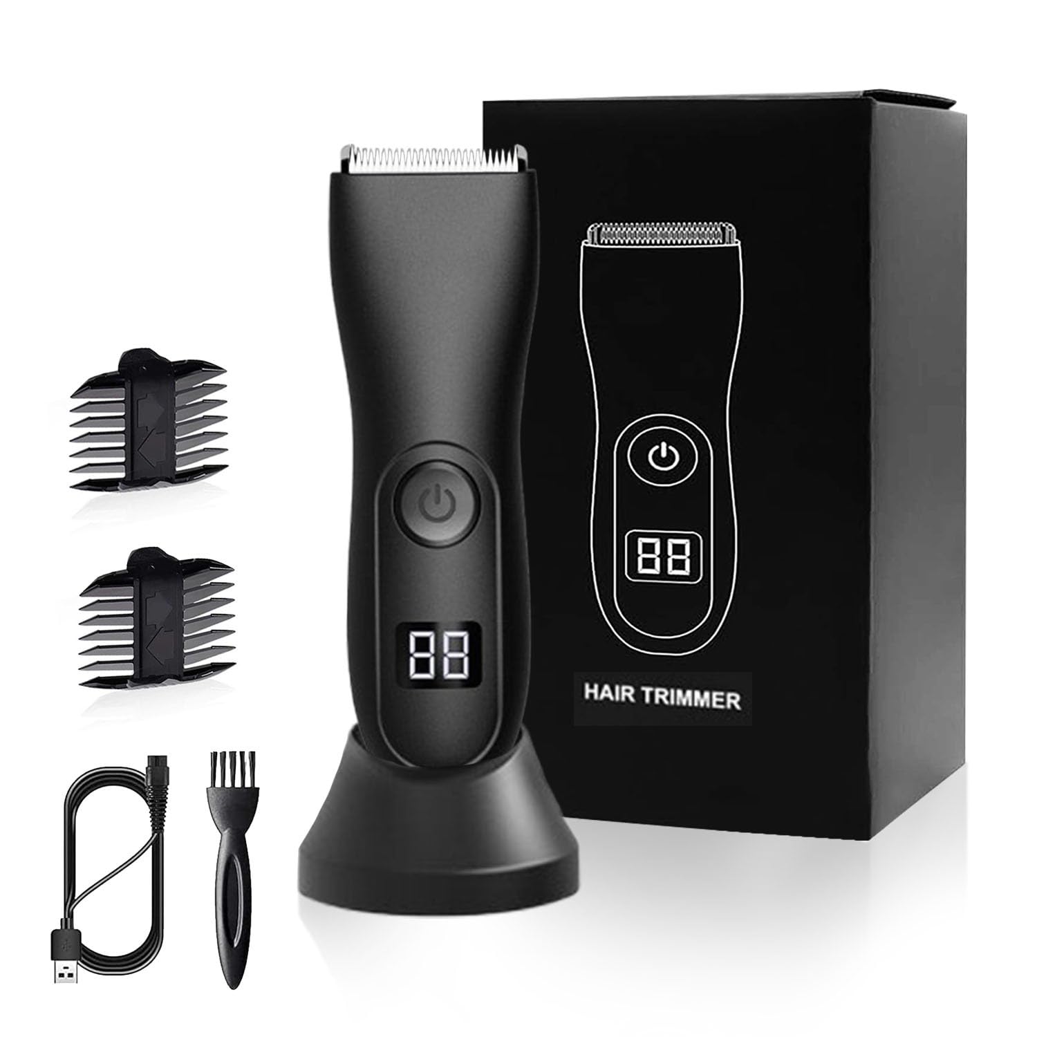 Premium Men's Body Hair Trimmer with LED Display & Type-C Charger | Waterproof Ball Shaver, 90 Min Runtime, 2 Ceramic Blades | Perfect for Beard, Pubic & Body Grooming at Home or Travel