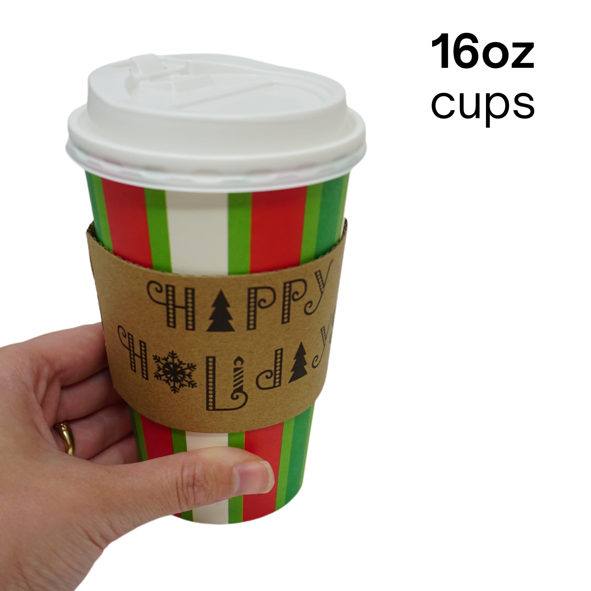 4E's 16oz Disposable Christmas Paper Cups with Lids - 12 Pack Holiday Party Supplies for Hot Cocoa, Coffee & Beverages | Perfect for Christmas Parties, Office Celebrations & Winter Gatherings