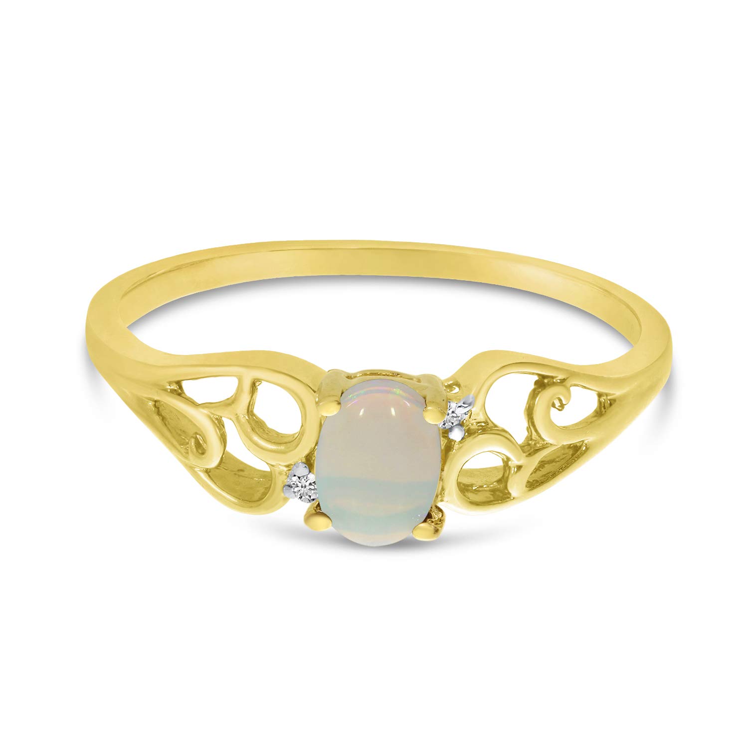 10K Yellow Gold Oval Opal and Diamond Ring for Women - Elegant Vintage Style Jewelry Gift for Engagement, Wedding, Anniversary & Special Occasions