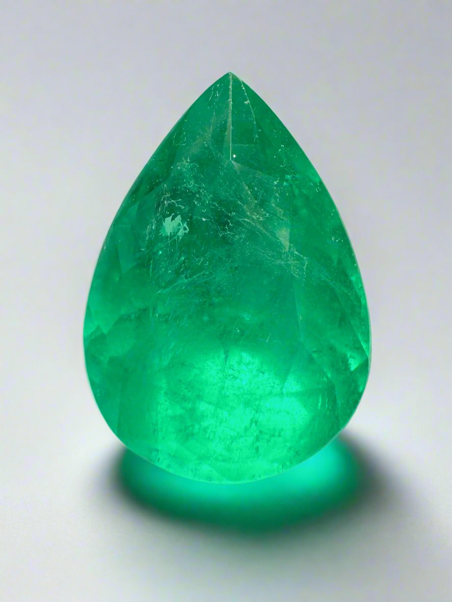 6.01 Carat 14x10mm Medium Yellowish Green Natural Loose Colombian Emerald Pear Cut Gemstone for Jewelry Making, Engagement Rings & Luxury Gifts