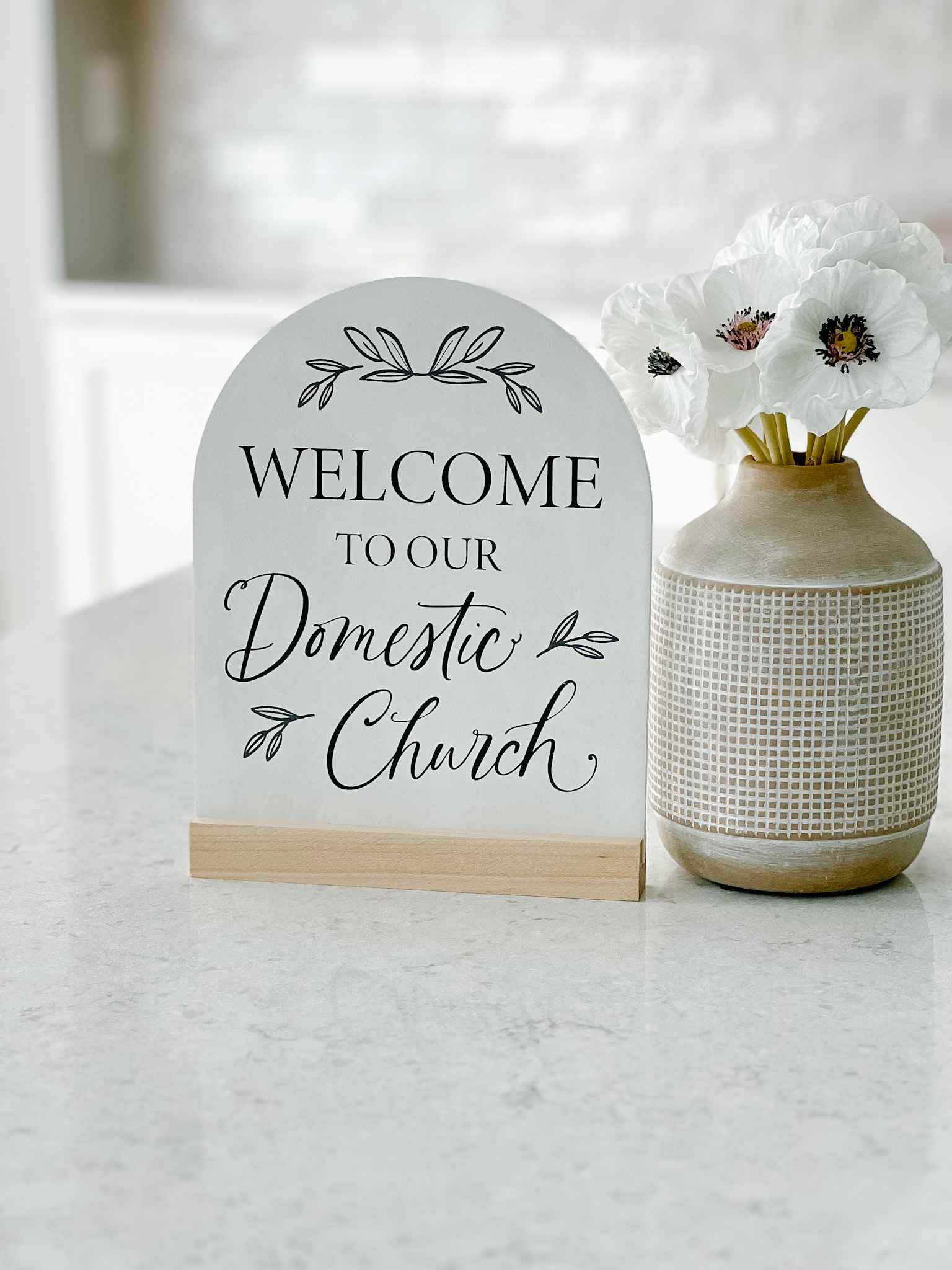 Domestic Church Arch Sign - Handcrafted Wooden Home Decor for Christian Families - Perfect for Weddings, Baptisms & Religious Celebrations