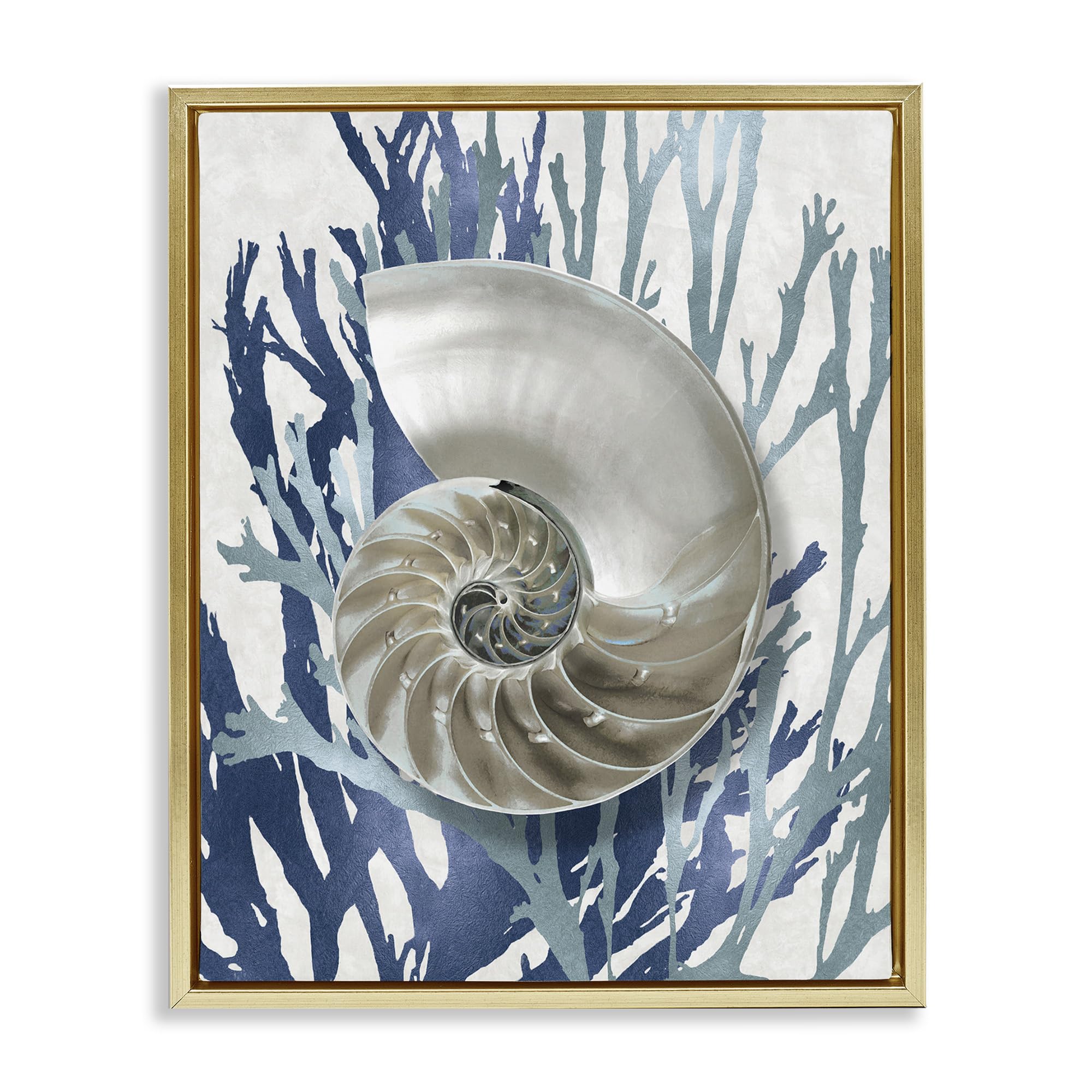Stupell Industries Coastal Decor - Shell Coral Beach Blue Framed Wall Art by Caroline Kelly | Perfect for Beach House, Bathroom & Nautical Themed Rooms