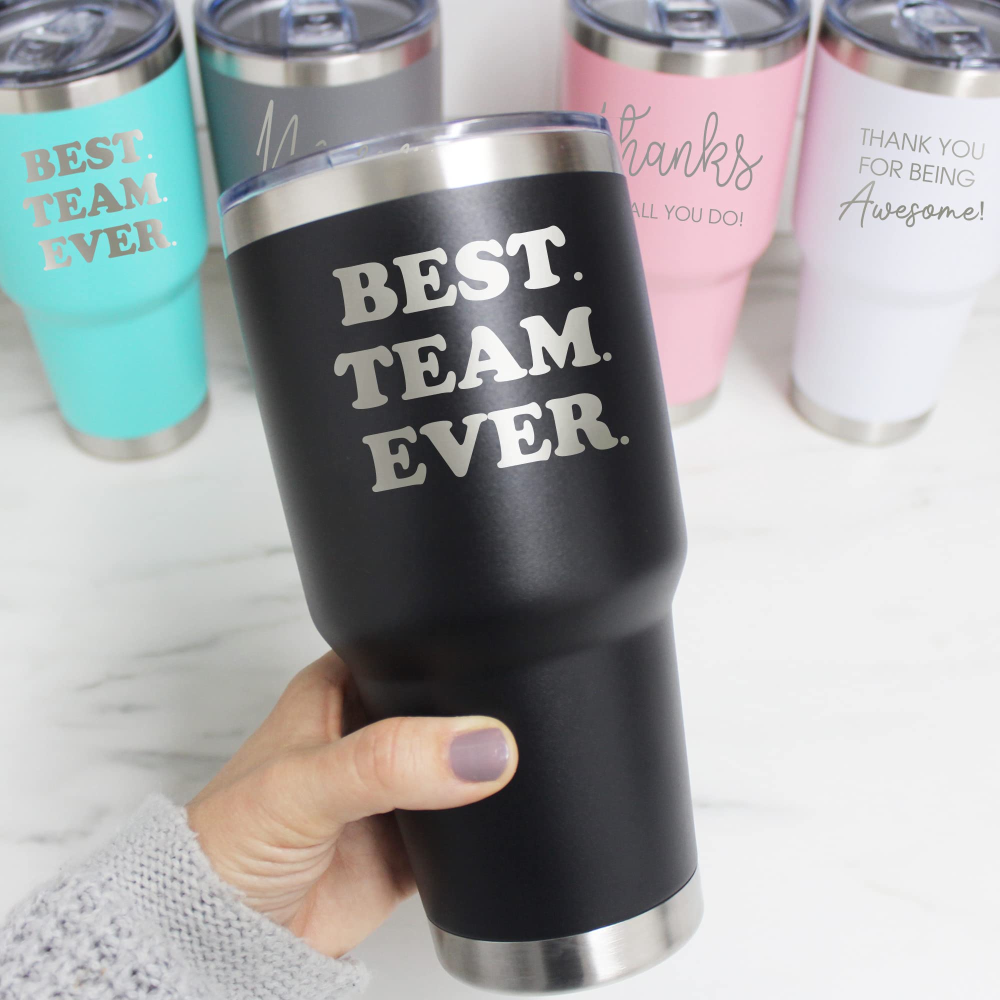 30oz Insulated Stainless Steel Tumbler with Lid & Straw - 10-Pack Multi-Color Set (3 White, 3 Black, 2 Pink, 2 Turquoise) - Perfect for Employee Appreciation Gifts, Volunteer Rewards, Office Team Building & Outdoor Activities
