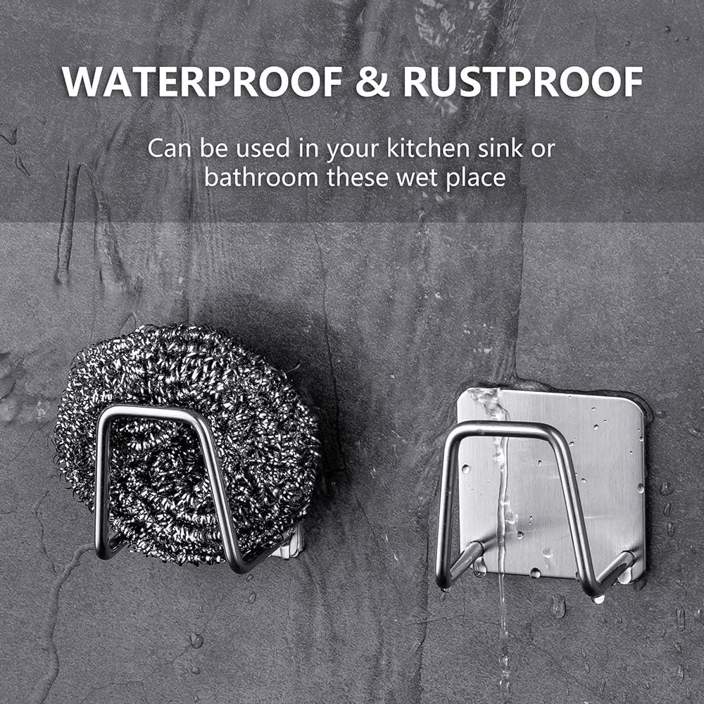 Stainless Steel Sponge Holder for Kitchen Sink - Adhesive Scrubber Hanger & Storage Rack for Dishcloth, Scouring Pad, and Cleaning Tools - Perfect for Organizing Sink Area and Keeping Countertops Dry