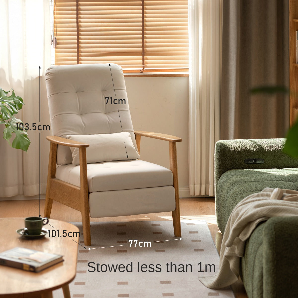 Premium Oak Solid Wood Multifunctional Fabric Lounge Chair - Comfortable Living Room, Bedroom, or Office Seating for Relaxation and Leisure
