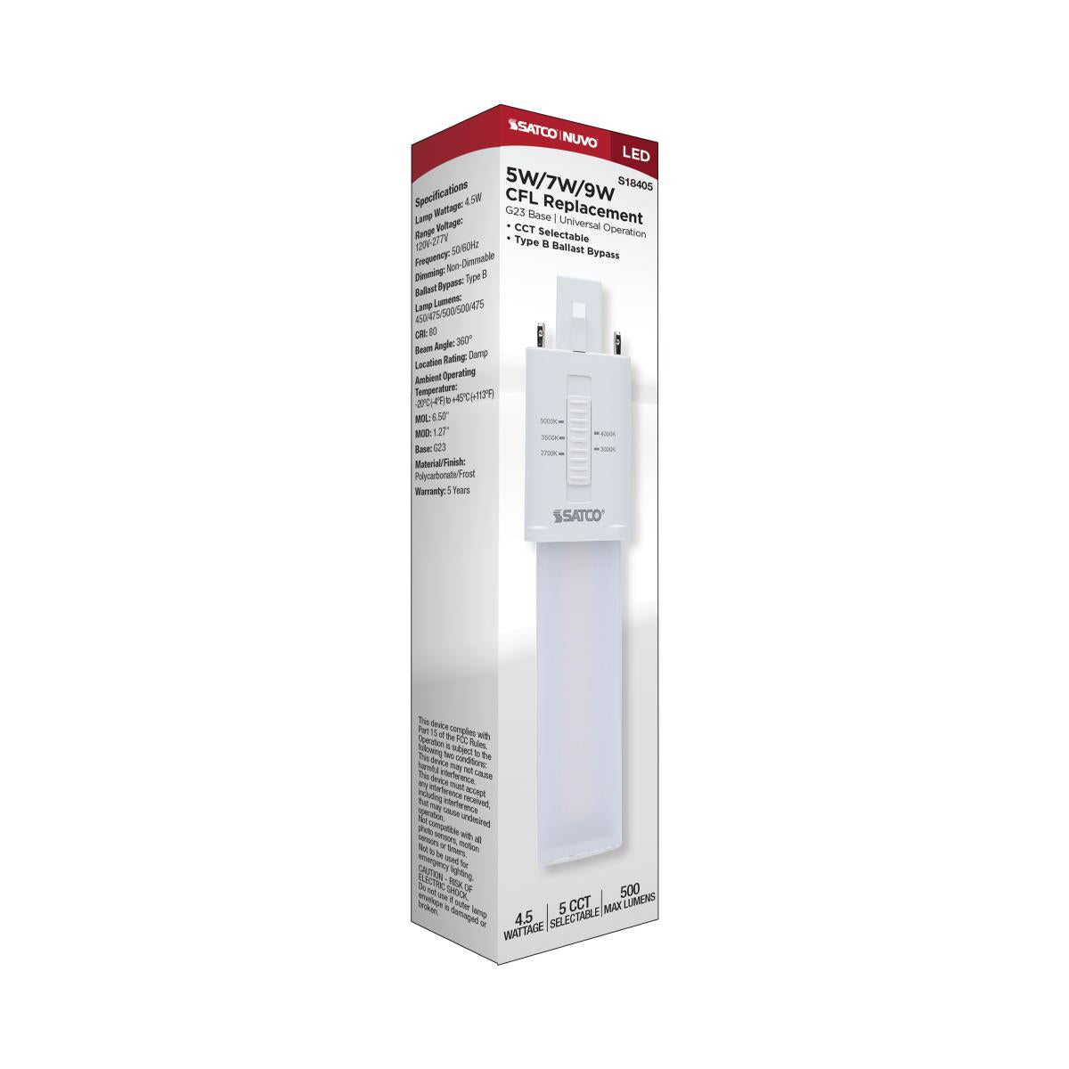 2 Pin PL LED Bulb 5W 500 Lumens - Ballast Bypass Compatible - 2700K|3000K|3500K|4000K|5000K Color Temperature - G23 Base - Energy Saving Light for Under Cabinet, Vanity Mirror, and Small Fixtures