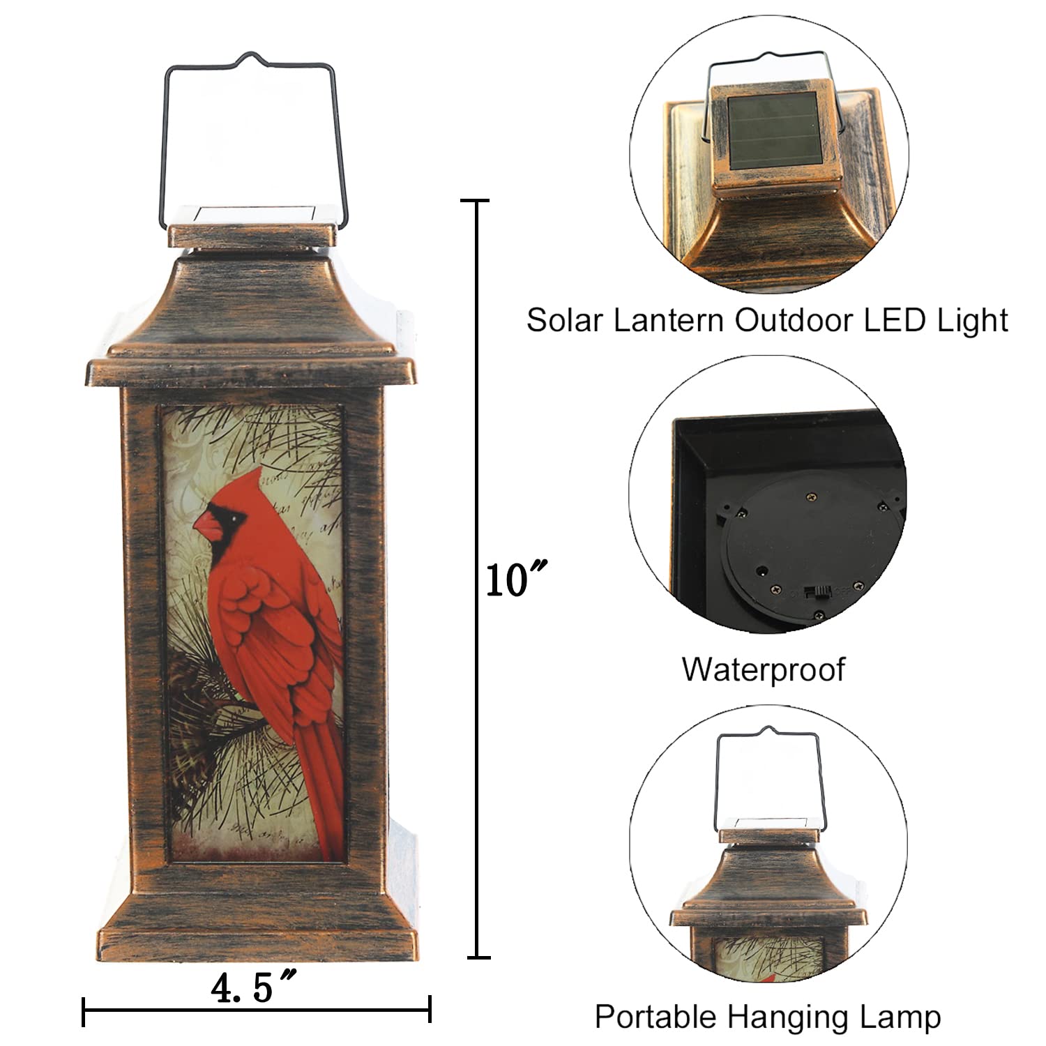 Outdoor Solar Lantern - Waterproof Hanging Solar Light for Garden Decoration, Red Bird Design, 10 Inch Height - Perfect Gift for Mom, Ideal for Patio, Yard, and Outdoor Parties