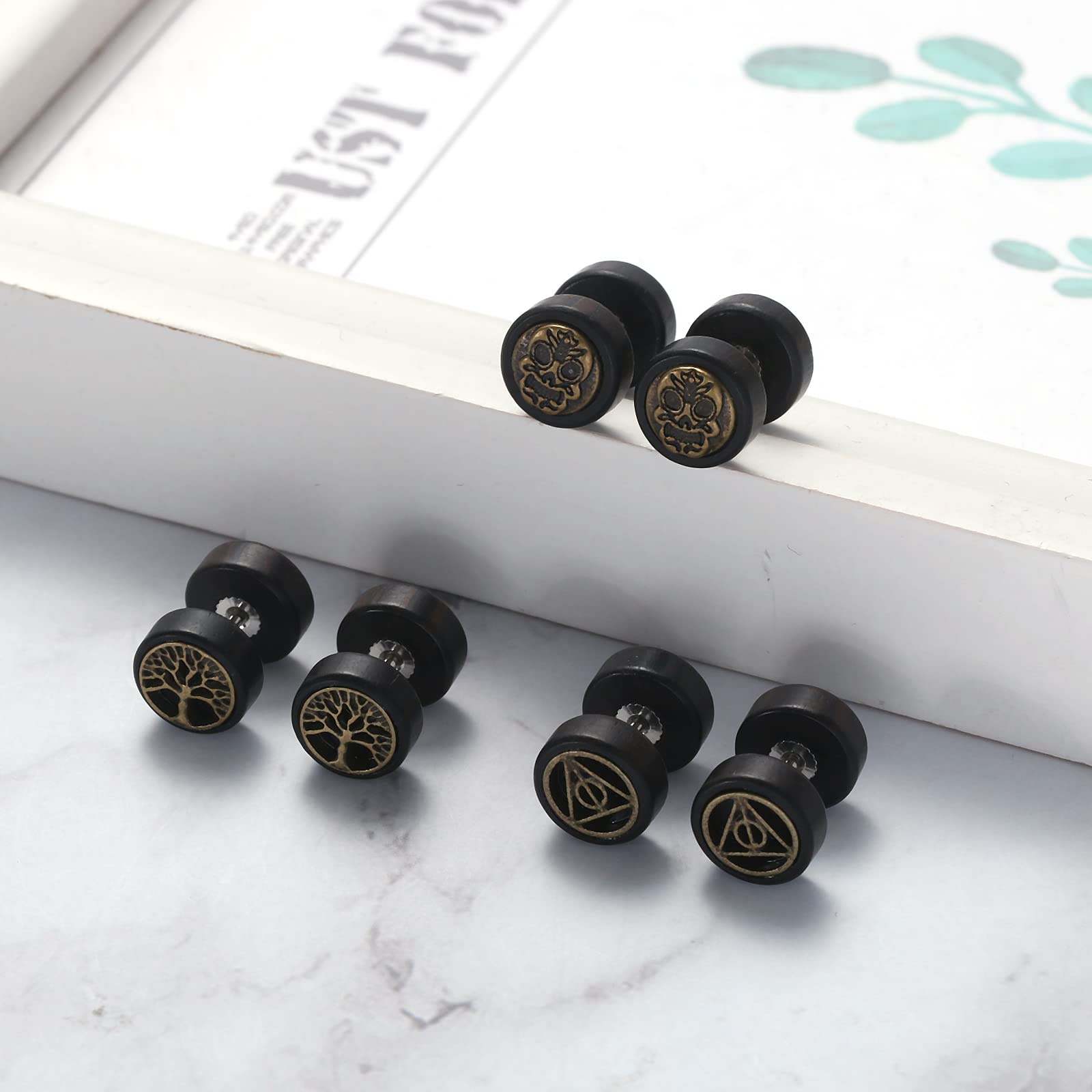 Stainless Steel & Wooden Flat Back Earrings for Men and Women - Pack of 2 Pairs (Cupimatch Sleeper Studs) | Perfect for Daily Wear, Gifts & Piercing Healing
