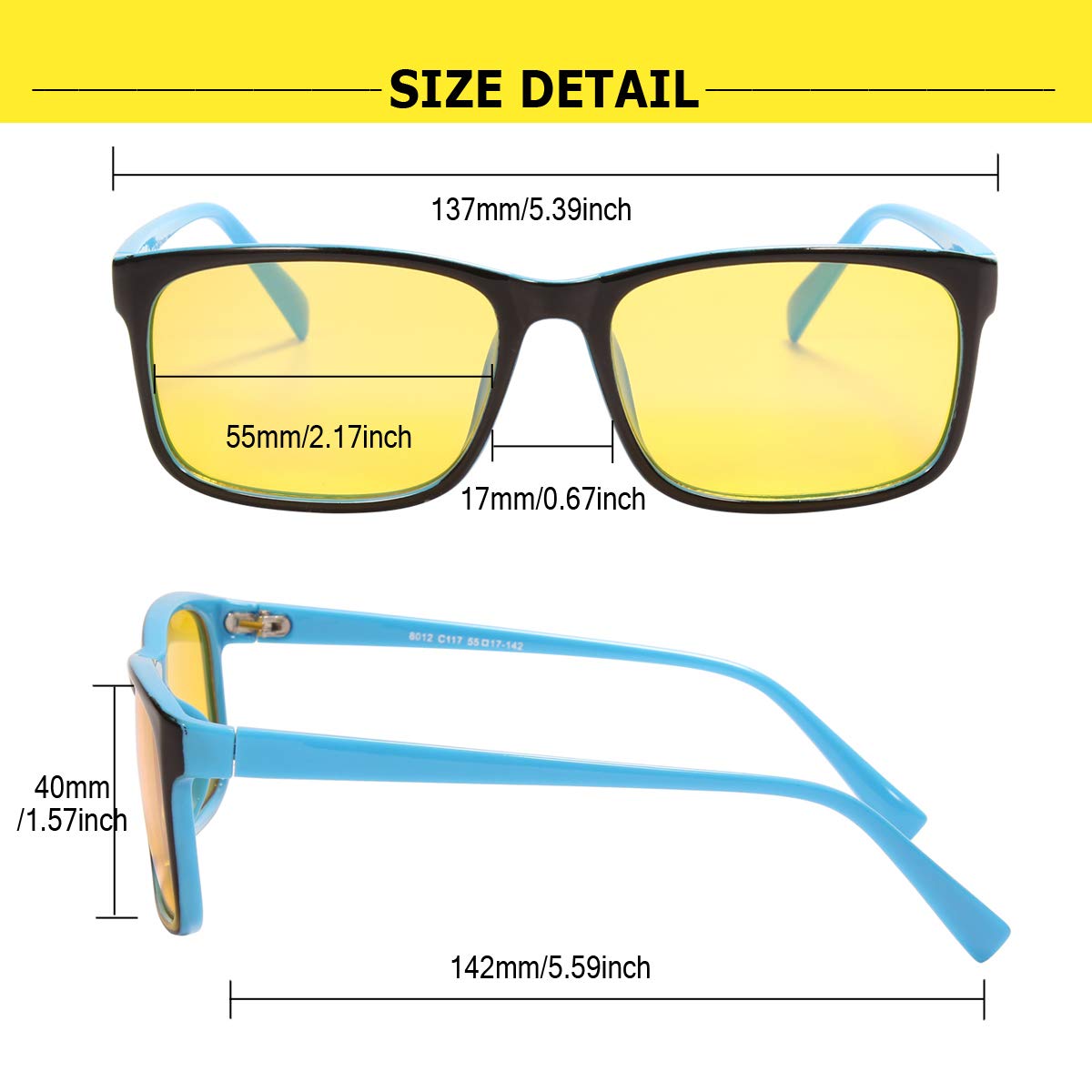 Night Vision Driving Glasses for Women & Men - Anti Glare Blue Light Blocking Computer Glasses with UV Protection - Perfect for Night Driving, Gaming, and Screen Use
