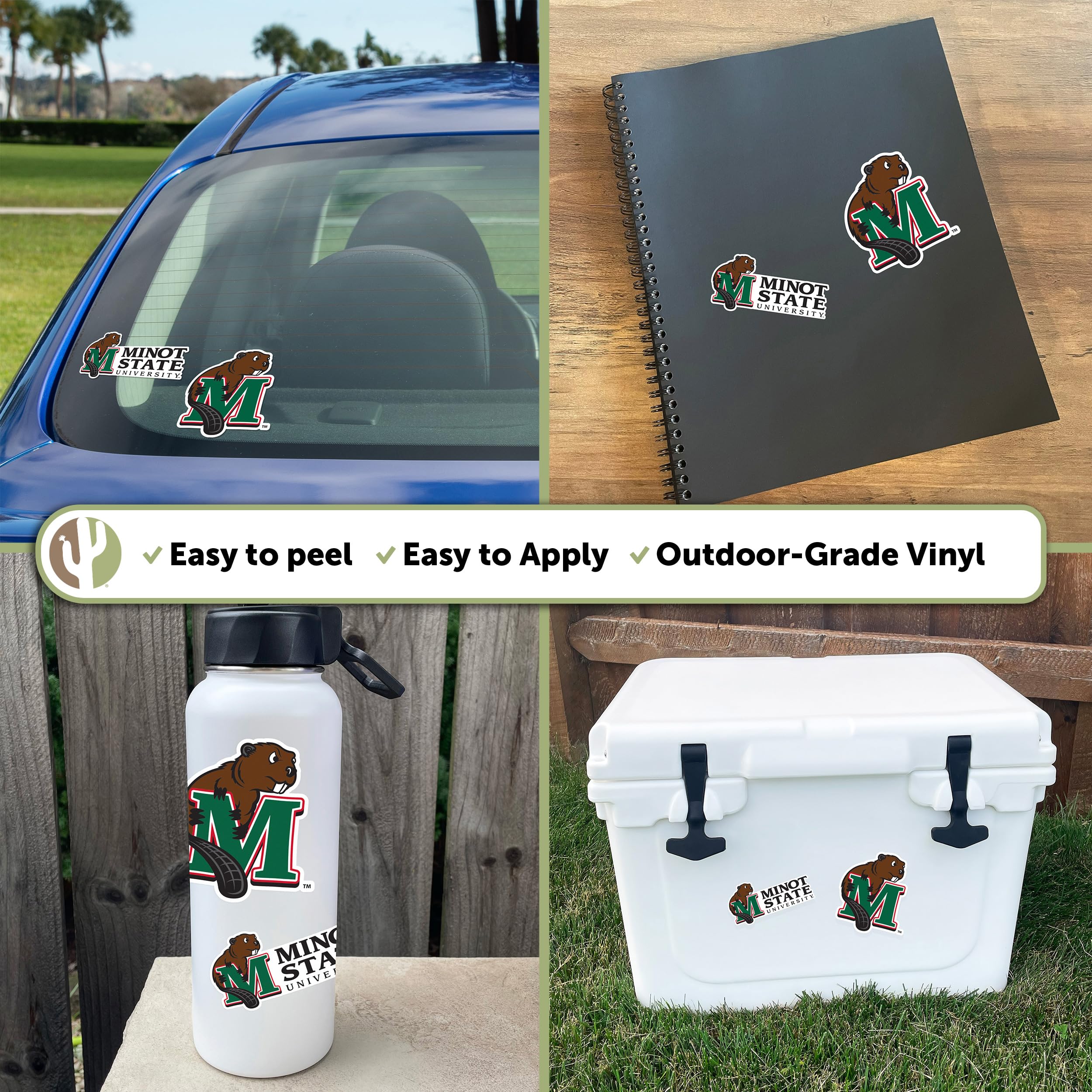 Desert Cactus Minot State University Stickers - MSU Beavers Vinyl Decals for Laptop, Water Bottle, Car & Scrapbooking - 4 Inch Set (13.5x11 Sheet) - Perfect for College Pride, School Spirit & DIY Crafts