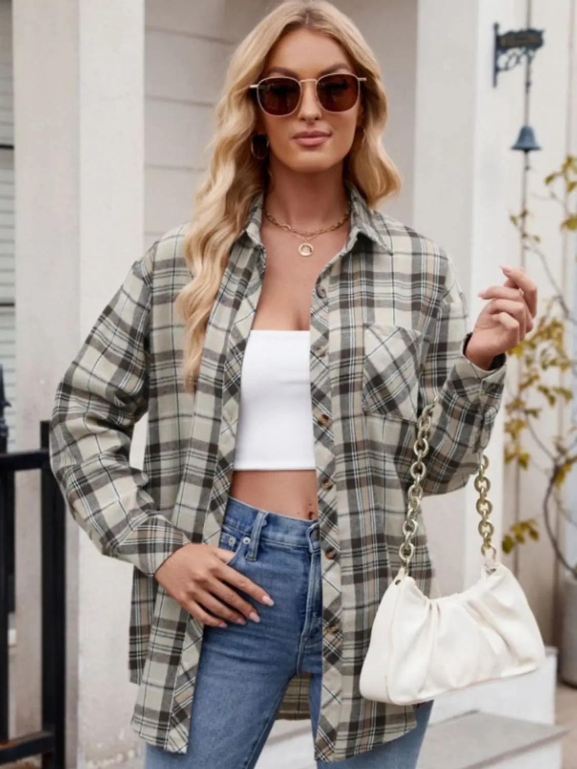 Men's Stylish Pocketed Plaid Collared Long Sleeve Shirt - Casual Office Wear & Outdoor Activities