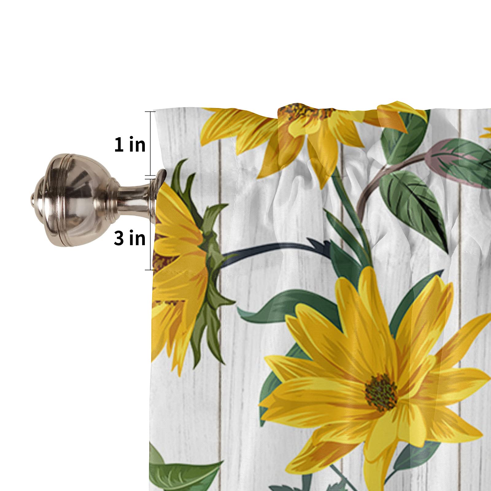 Sunflower Valance Curtains - Yellow Floral Rod Pocket Window Valance for Living Room, Bedroom, Bathroom & Kitchen - 54x18 Inches Black Panel - Perfect for Small Windows, Home Decor & Window Treatment