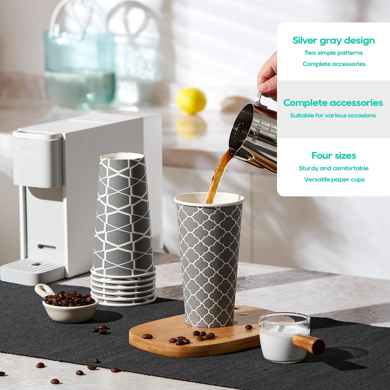 100 Sets 20 oz Disposable Paper Coffee Cups with Lids, Sleeves & Straws - Hot/Cold Beverage Drinking Cups for Coffee, Tea, Water - Perfect for Office, Travel, Cafes, and Takeout