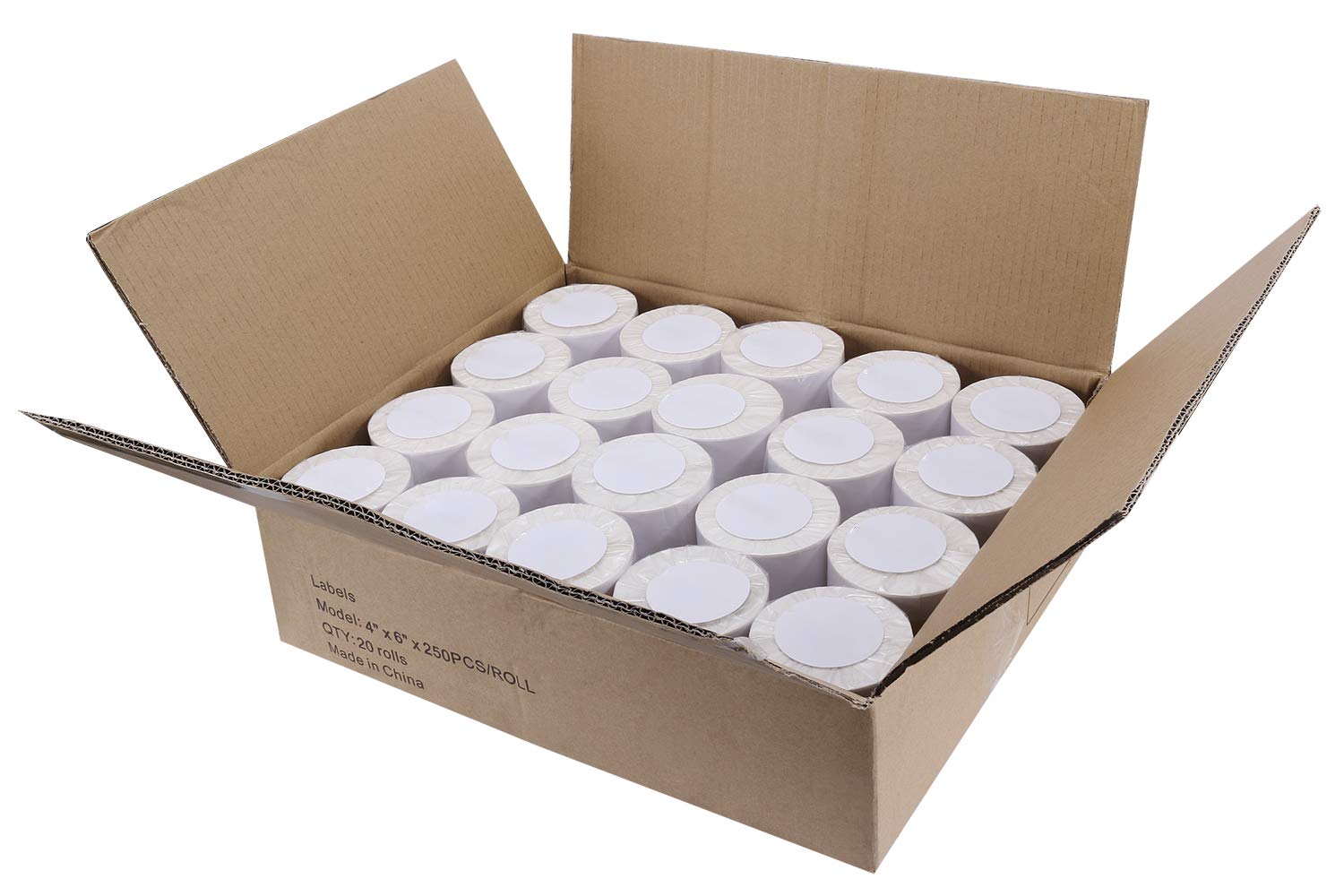 RBHK 4x6 Direct Thermal Shipping Labels - 5000 Labels (20 Rolls, 250 Labels/Roll) - Compatible with Zebra, Rollo, JADENS, OFFNOVA & MUNBYN Label Printers - Perfect for E-commerce, Shipping Packages & Inventory Management