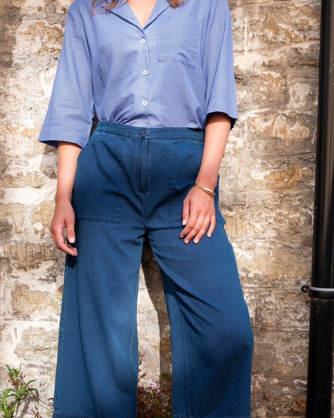 Carrie Women's High Waisted Cotton Culottes | Textured Denim Pants | Casual & Office Wear | Perfect for Summer Outfits & Travel