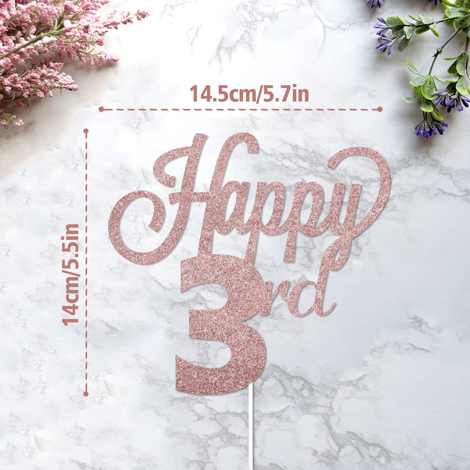 LINGTEER Happy 3rd Birthday Cake Topper - Cheers to Three Years Old Party Decorations, Centerpiece & Gift Sign for Toddler Birthday Celebrations | Perfect for Cake Decor, Dessert Table & Photo Backdrops
