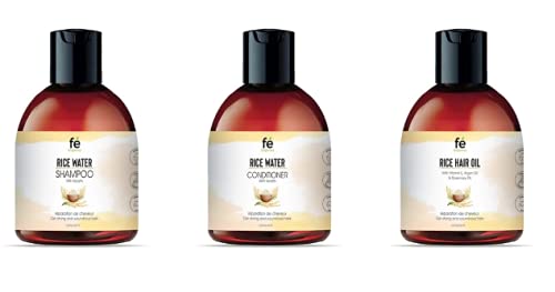 Fe Organics Rice Hair Care Combo - Shampoo, Conditioner & Hair Oil Travel Set (60ml Each) | Sulfate-Free & Natural Ingredients for Dry, Damaged Hair | Perfect for Vacation, Gym & On-the-Go Haircare
