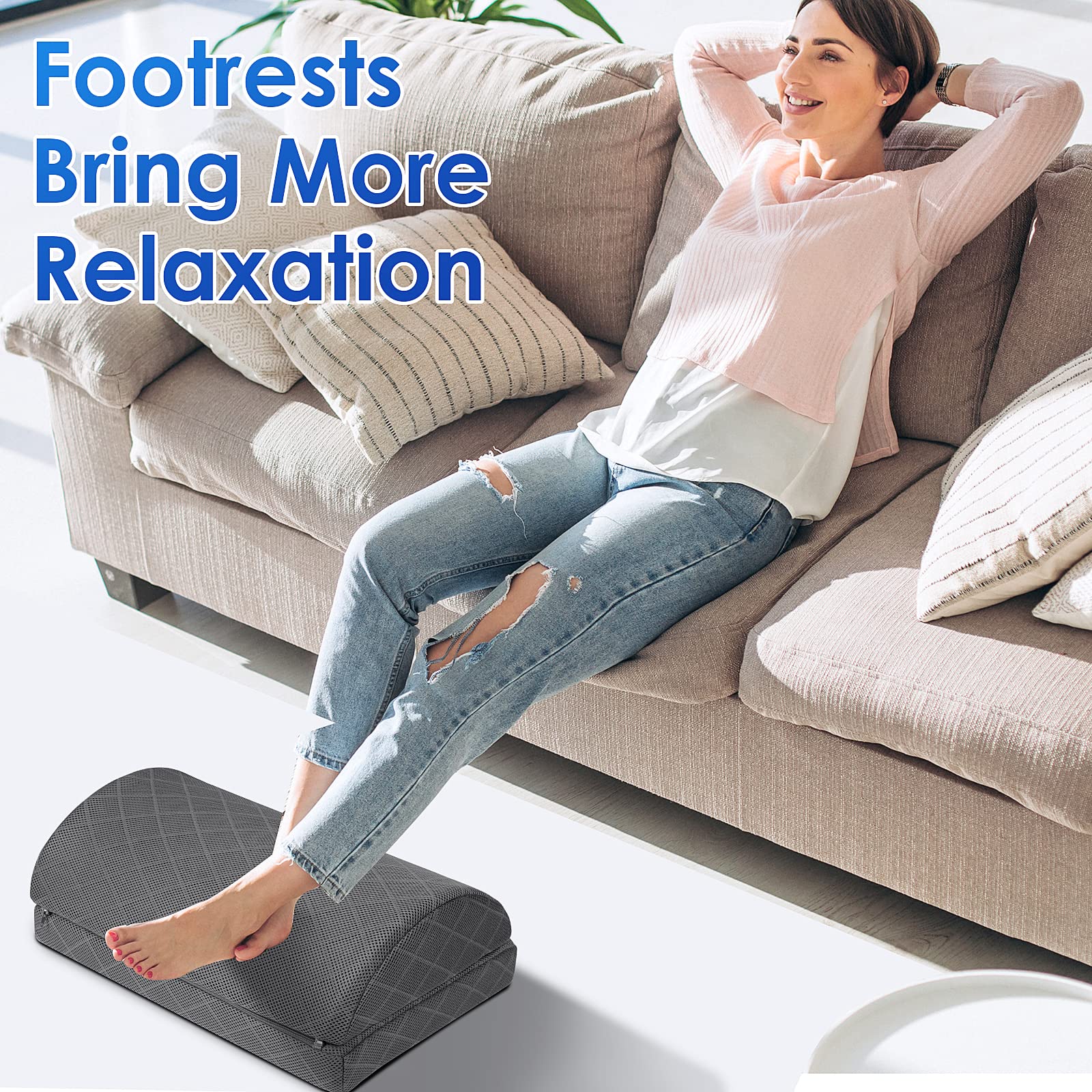Ergonomic Foot Rest for Office & Gaming - Adjustable Height Under Desk Footrest with Removable Cover - Perfect for Workstations, Home Office & Long Gaming Sessions (Gray)