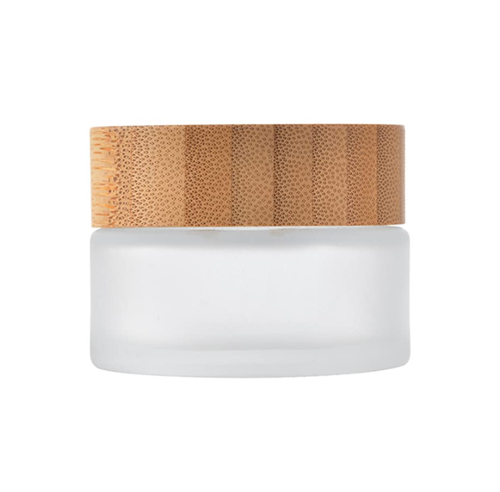50ml Empty Frosted Glass Cream Jar with Bamboo Lid - 1 Pack Translucent Cosmetic Container for Body Lotion, Face Cream & Hair Conditioner - Perfect for DIY Skincare, Travel Toiletries & Home Storage