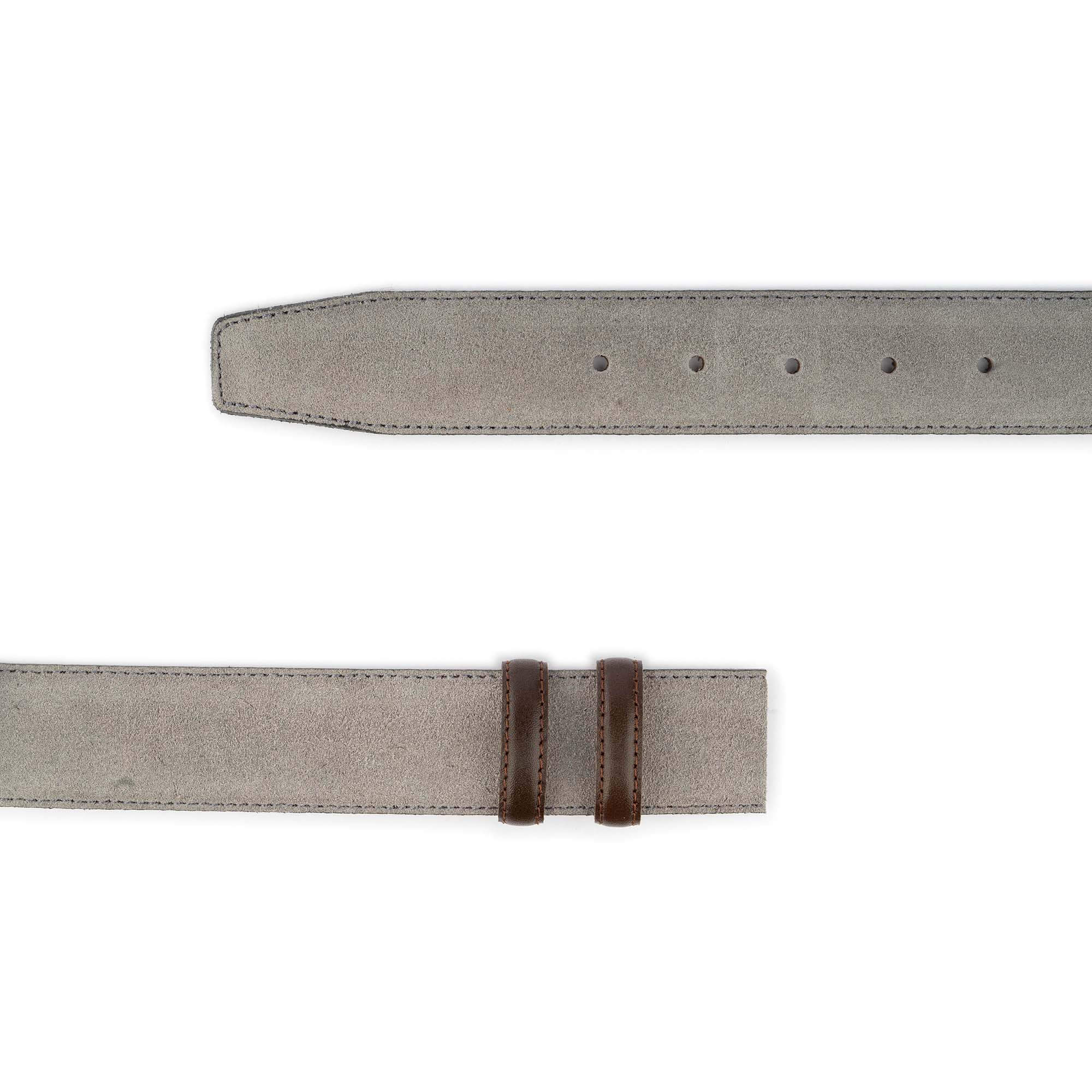 Premium Light Gray Suede Belt for Montblanc Buckles - 3.8cm Width with Brown Leather Loops | Stylish Dress Belt for Business & Formal Occasions