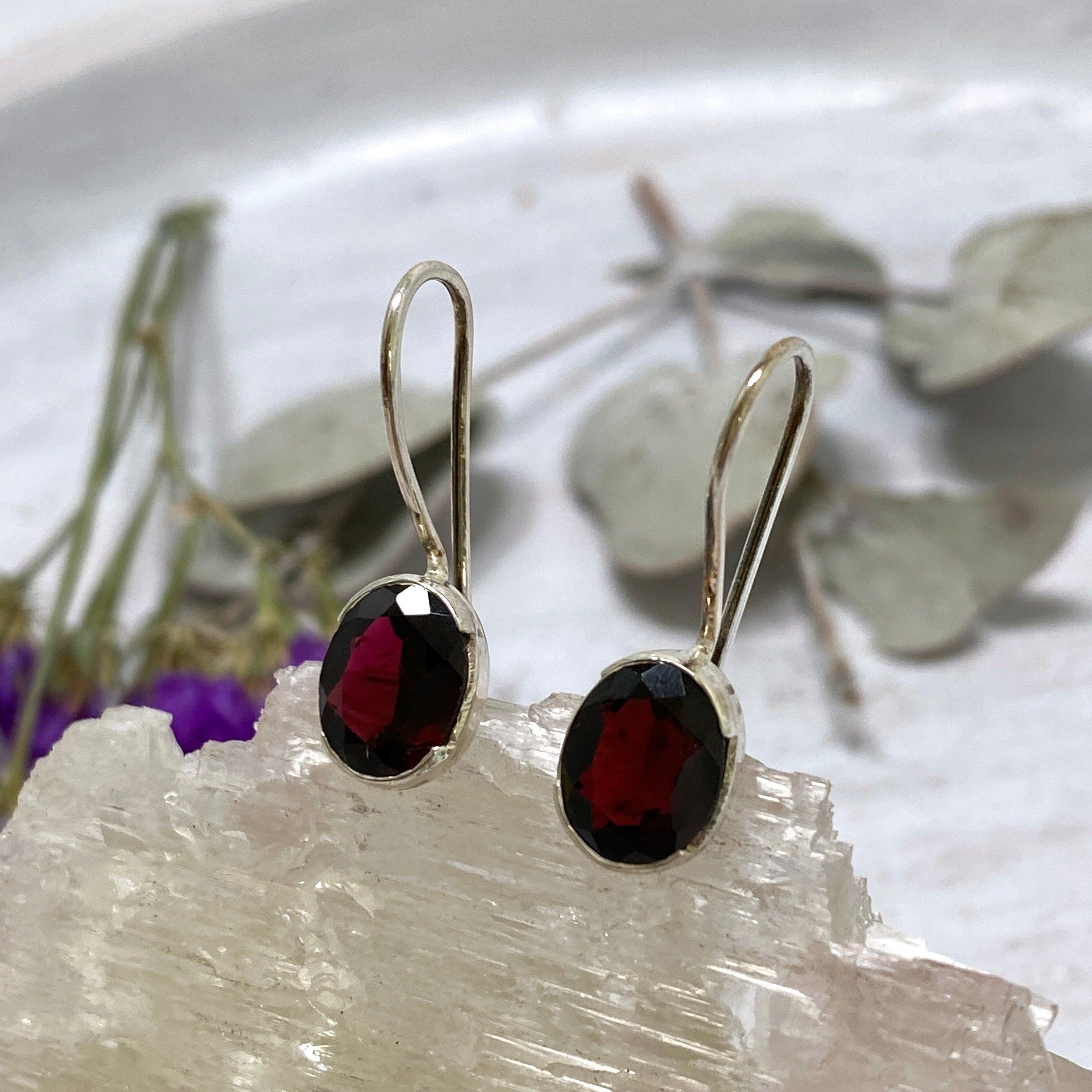 Garnet Faceted Oval Earrings for Women - KEGJ881 - Elegant Jewelry Gift for Birthday, Anniversary & Special Occasions