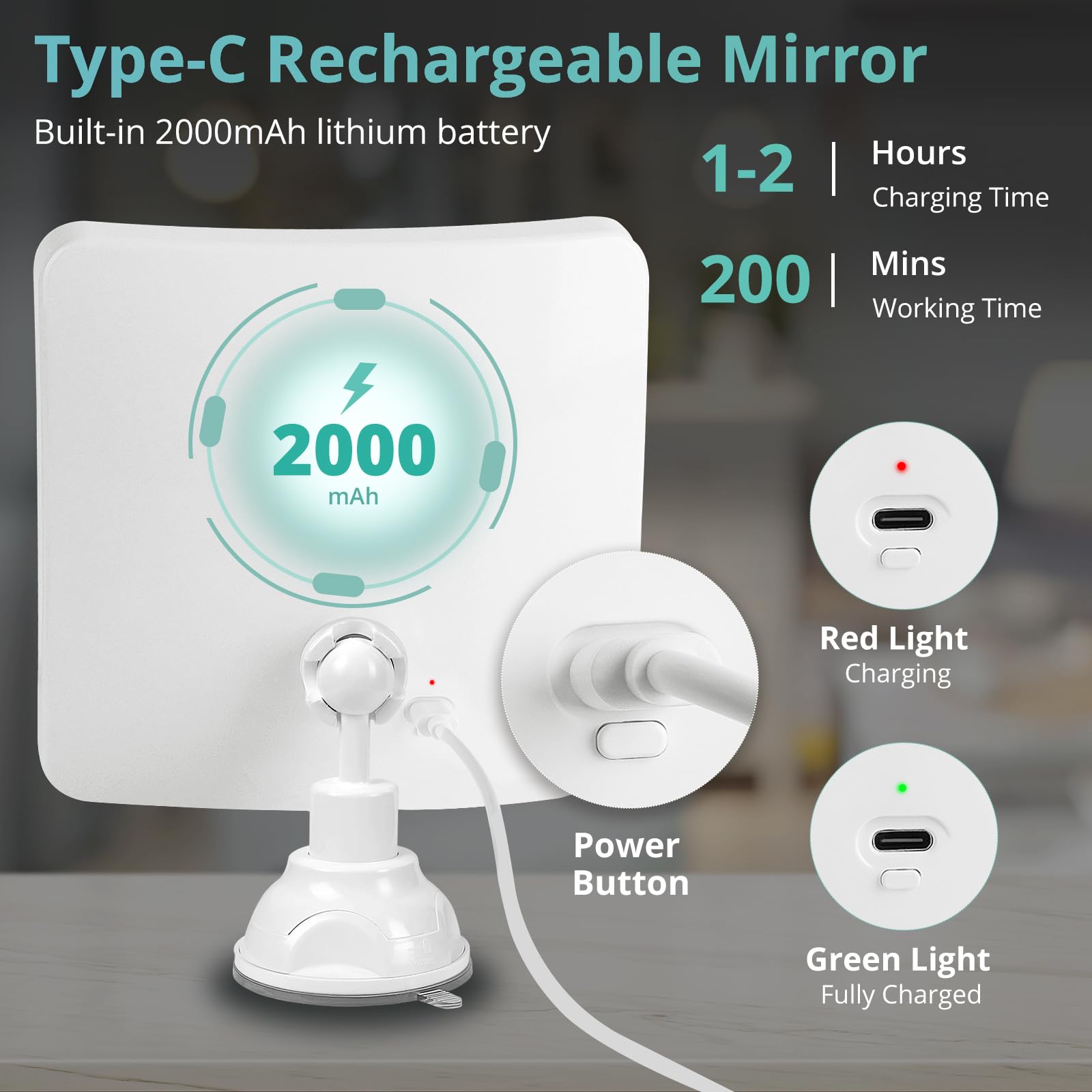 Rechargeable LED Makeup Mirror with 30X Magnification - Portable Lighted Vanity Mirror with Suction Cup for Bathroom, Travel & Professional Makeup Application | Perfect for Home, Salon & On-the-Go Beauty Routine