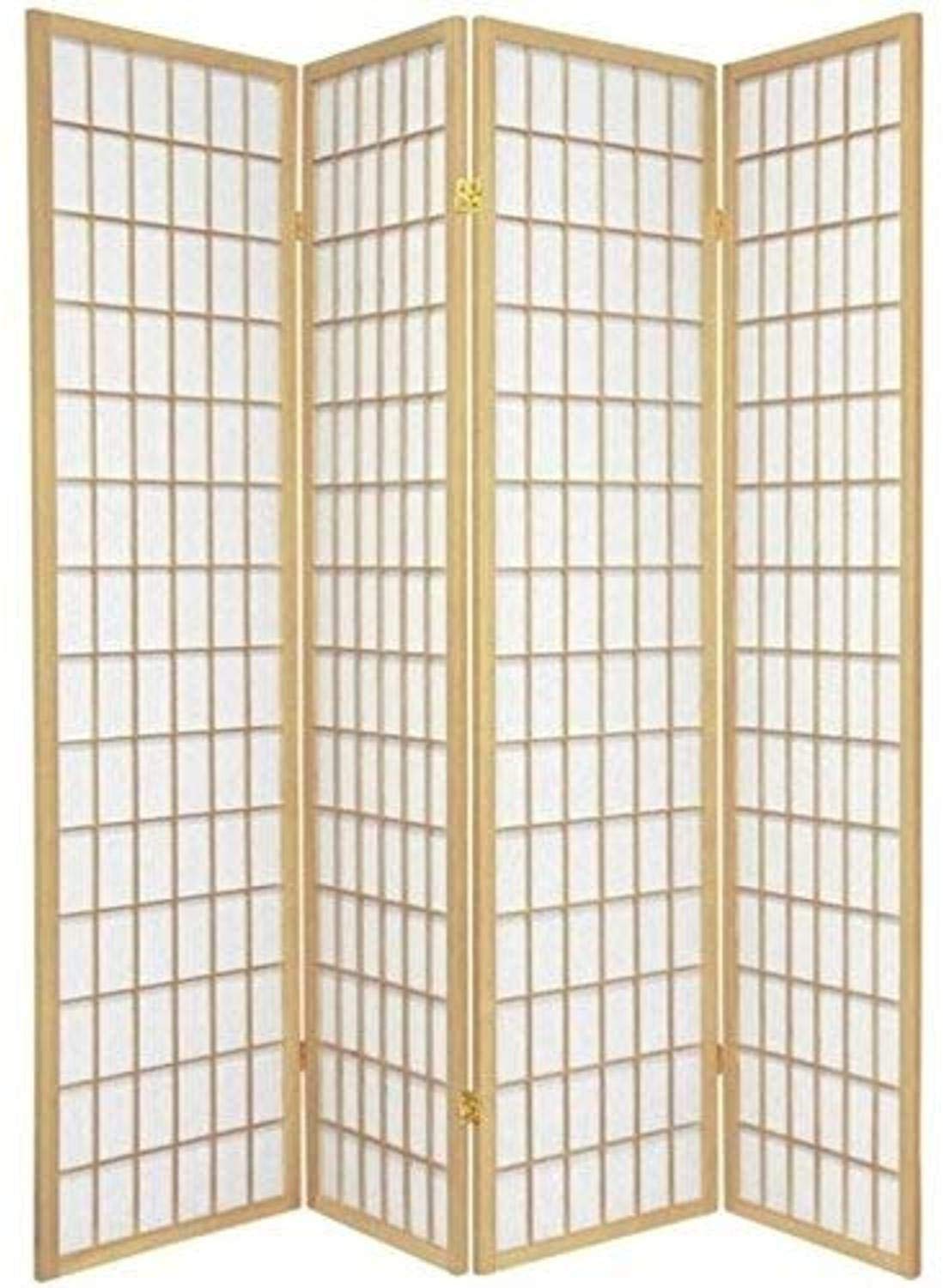 Natural Wood Square Room Divider Shoji Screen - 4 Panel Folding Privacy Screen for Home, Office, and Meditation Spaces