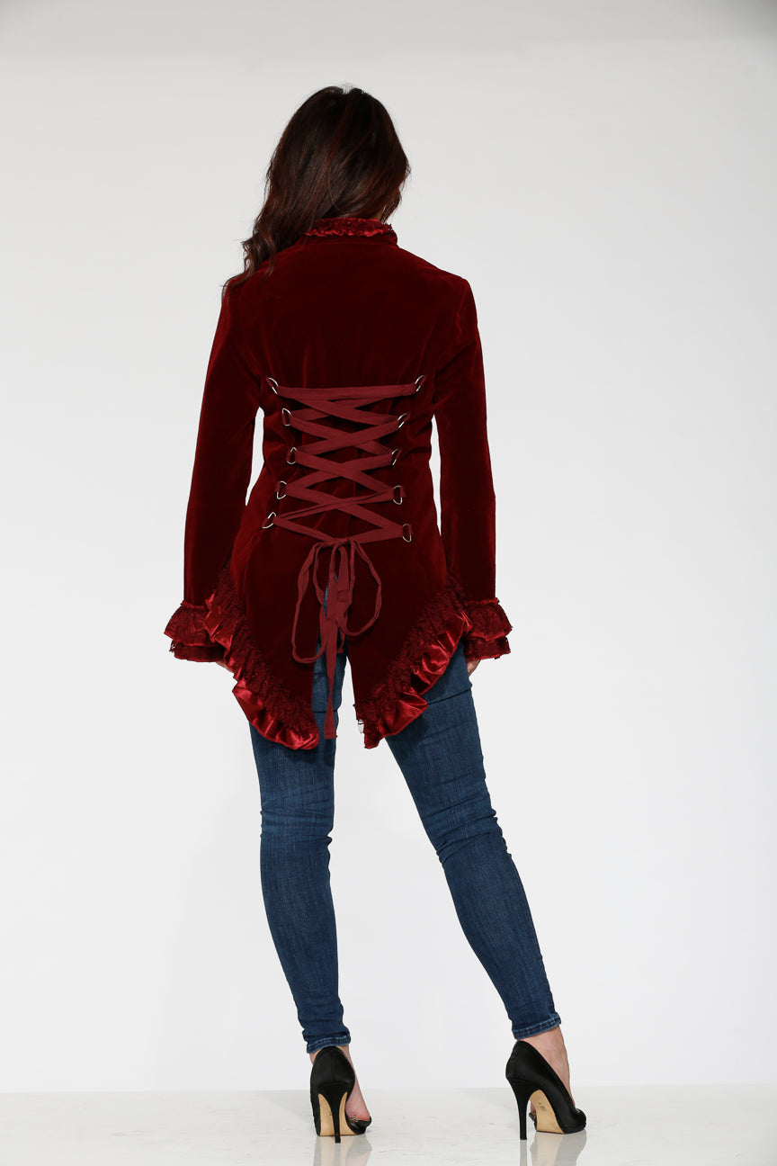 Elegant Burgundy Gloria Velvet Tailed Jacket for Women - Formal Evening Blazer for Weddings, Parties & Special Occasions