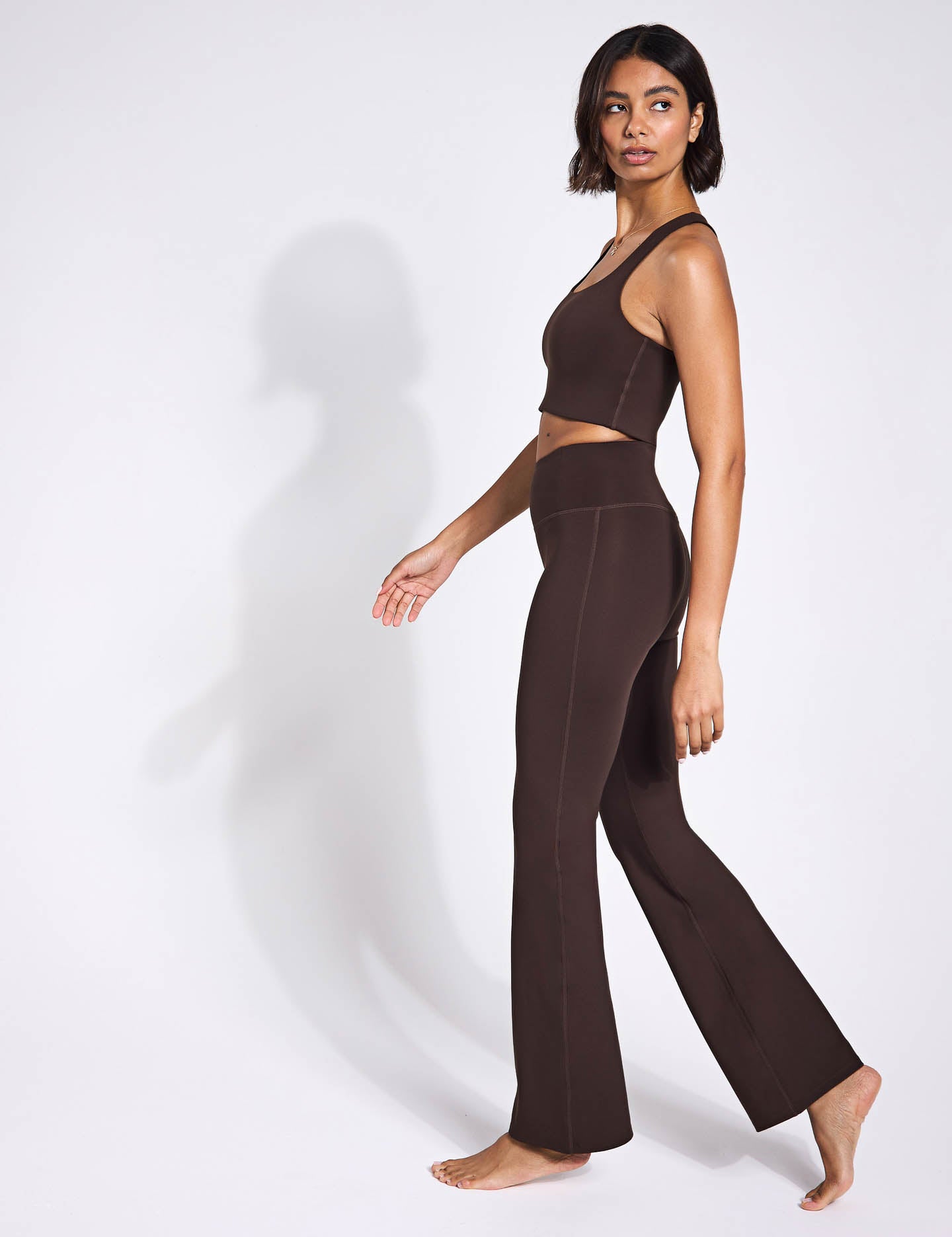 High Waist Compressive Flare Leggings in Cocoa Bean - Perfect for Yoga, Workouts & Casual Wear