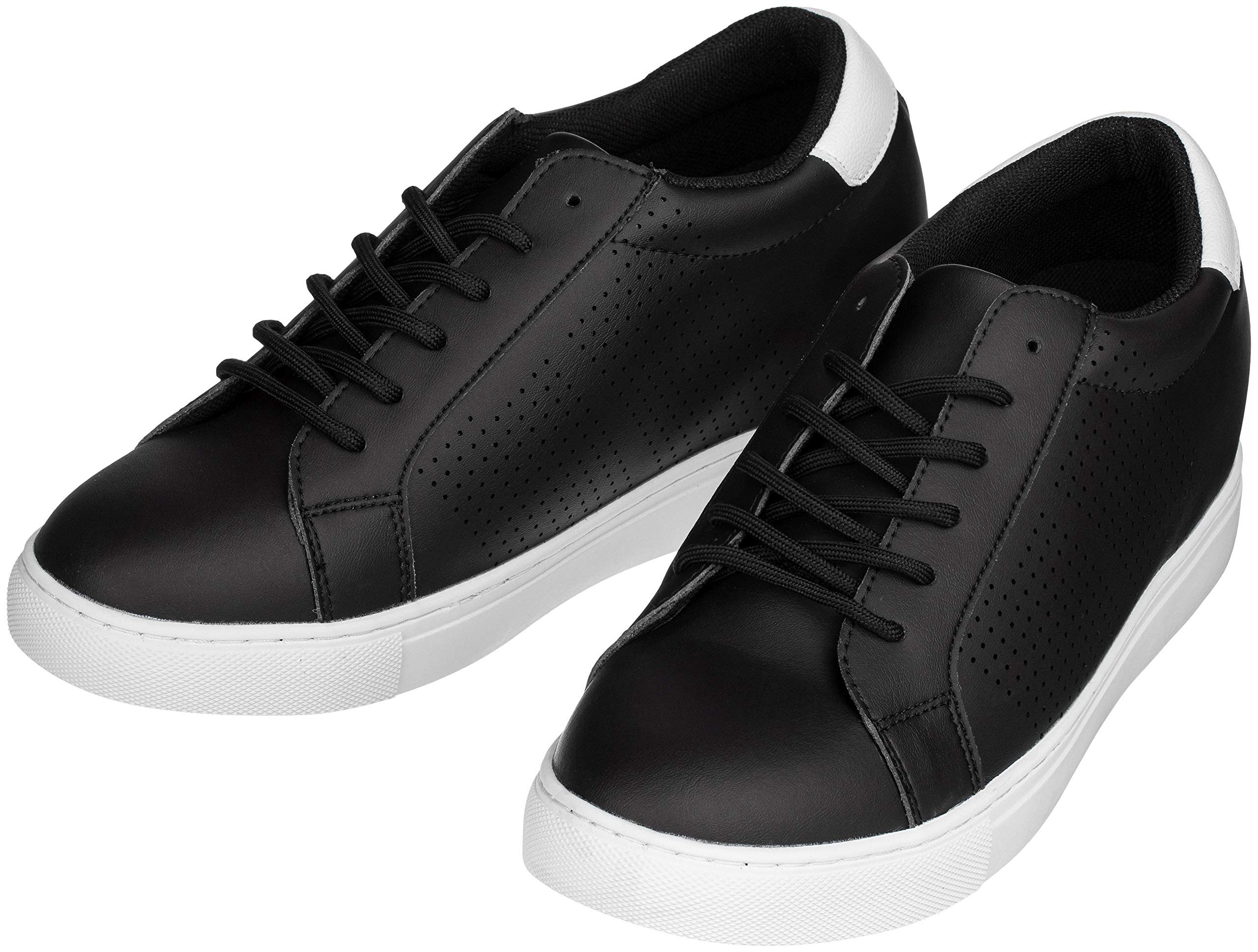 CALTO Men's Invisible Height Increasing Elevator Shoes - Black Leather Lightweight Lace-up Casual Sneakers - 2.6 Inches Taller - Size 11 D(M) US - Perfect for Work, Dating & Everyday Wear