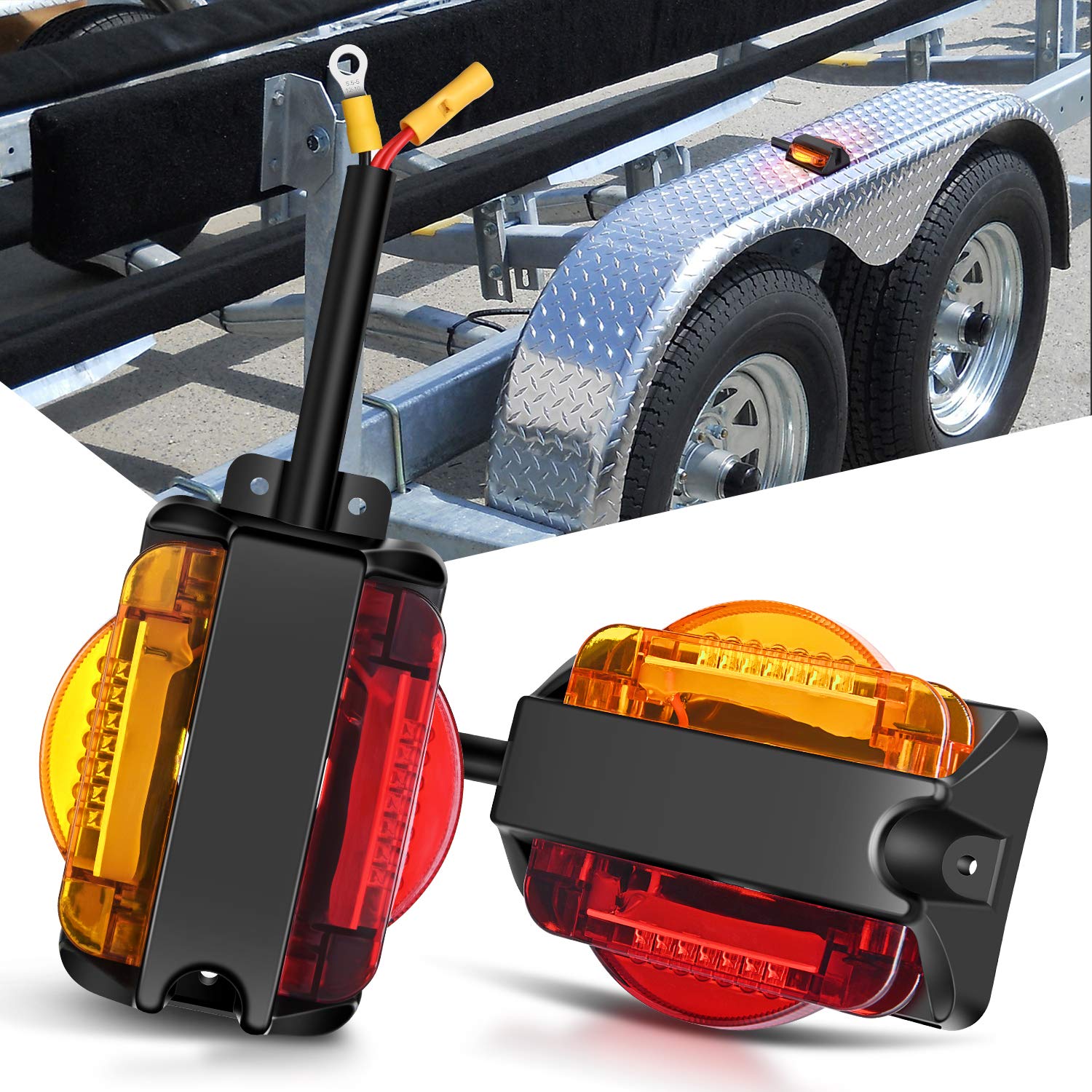 Nilight 2PCS LED Trailer Fender Lights - Amber Front & Red Rear, Pre-Wired Clearance Marker Lights for Trucks & Trailers | Waterproof, Durable for Heavy-Duty Use in Towing & Hauling