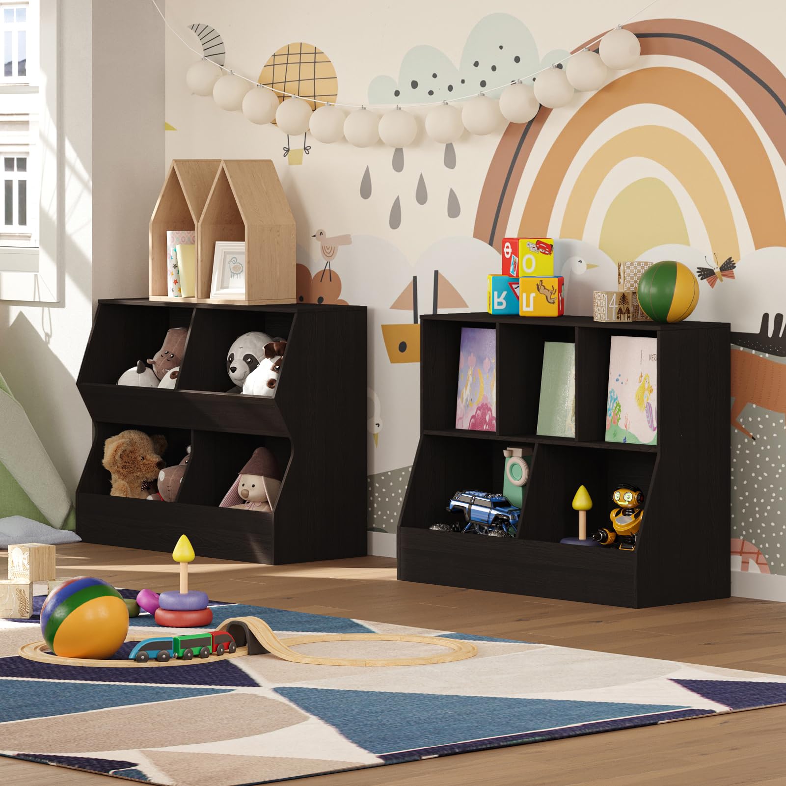DINZI LVJ 5-Cubby Wooden Toy Storage Organizer & Kids Bookshelf - Espresso Finish, 31.5