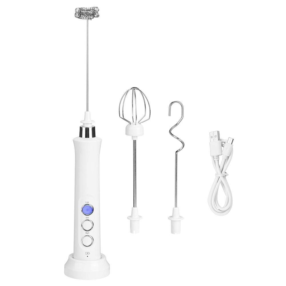 USB Rechargeable Electric Handheld Foam Maker - 3-in-1 Kitchen Mixer, Egg Beater & Milk Frother with Detachable Stainless Steel Whisk - Perfect for Coffee, Baking & Cooking at Home or Office